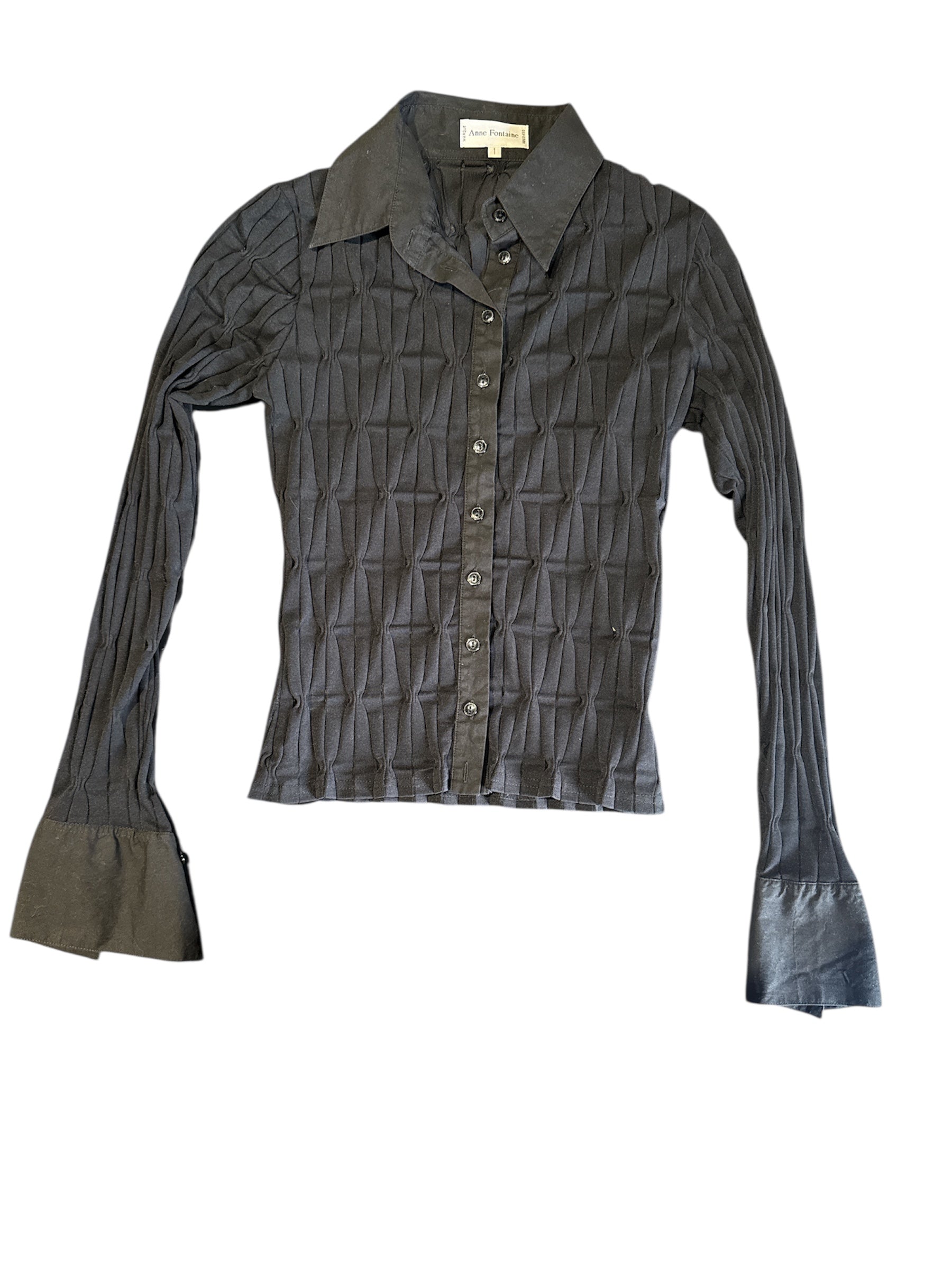 black ann fontaine vtg striped fitted ls button down, XS