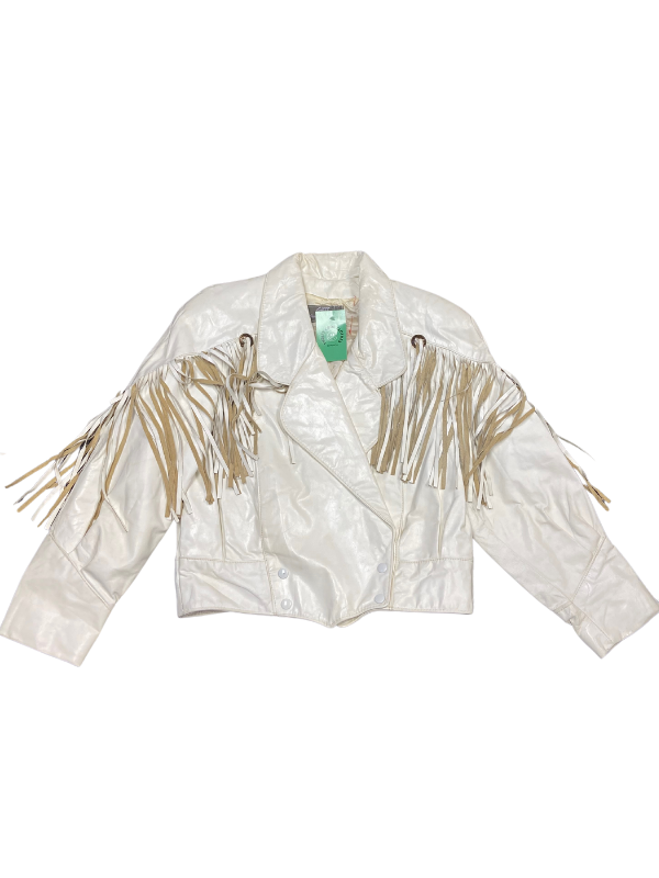 white g-iii fringe leather jacket, M