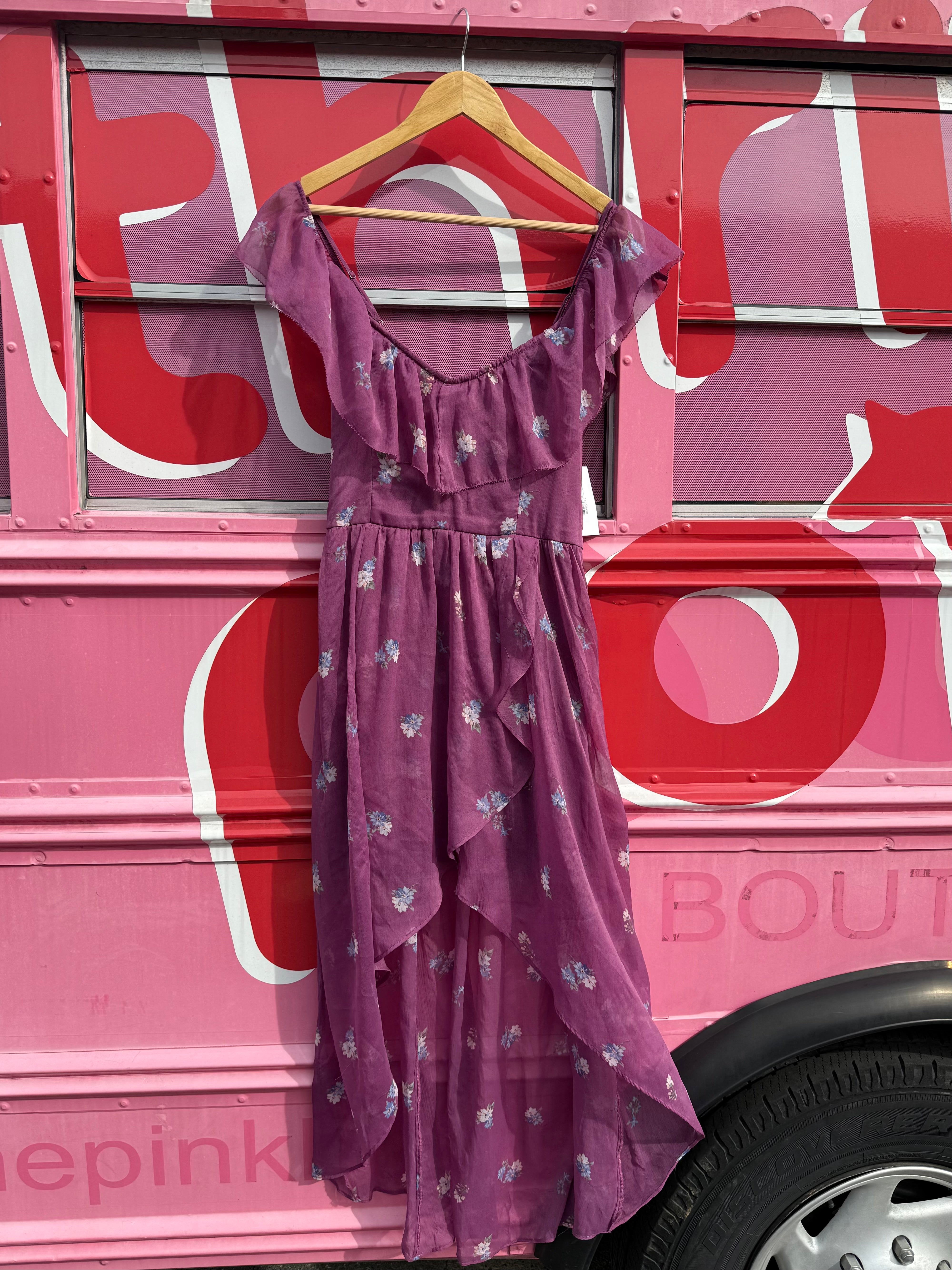 purple blue abercrombie & fitch mesh tank flowy floral dress, s