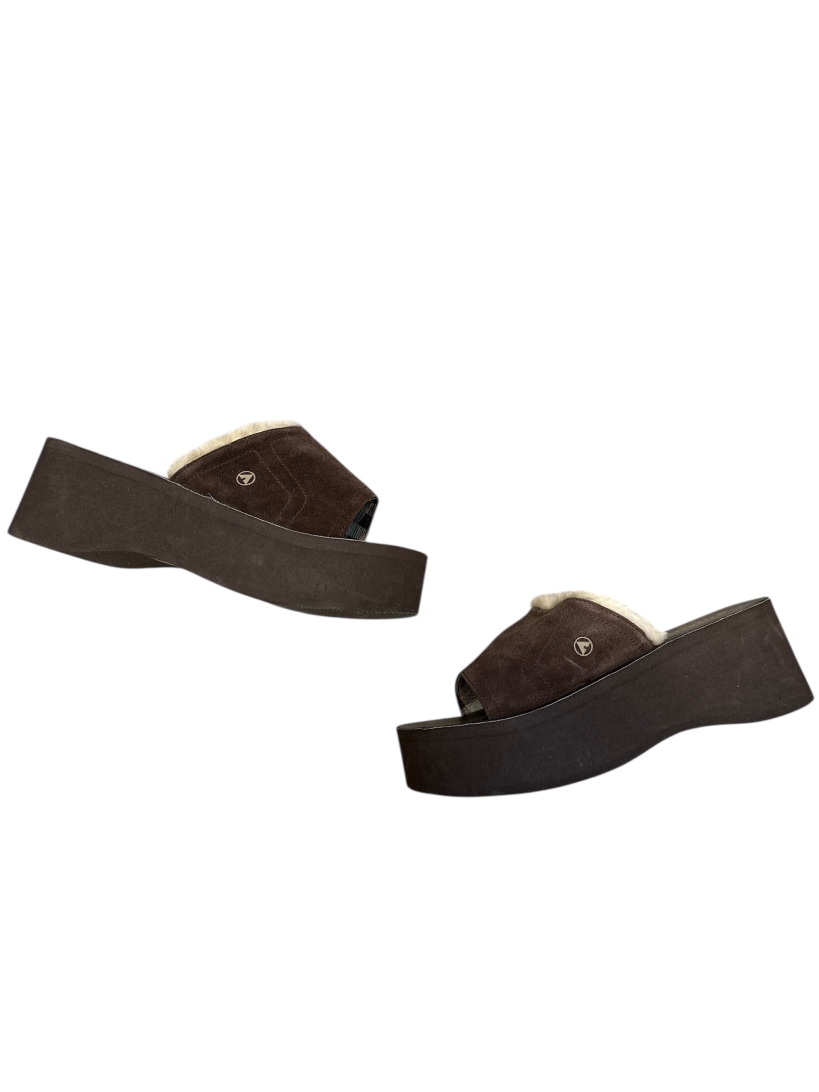 Brown Airwalk Platform fuzzy slides, 9