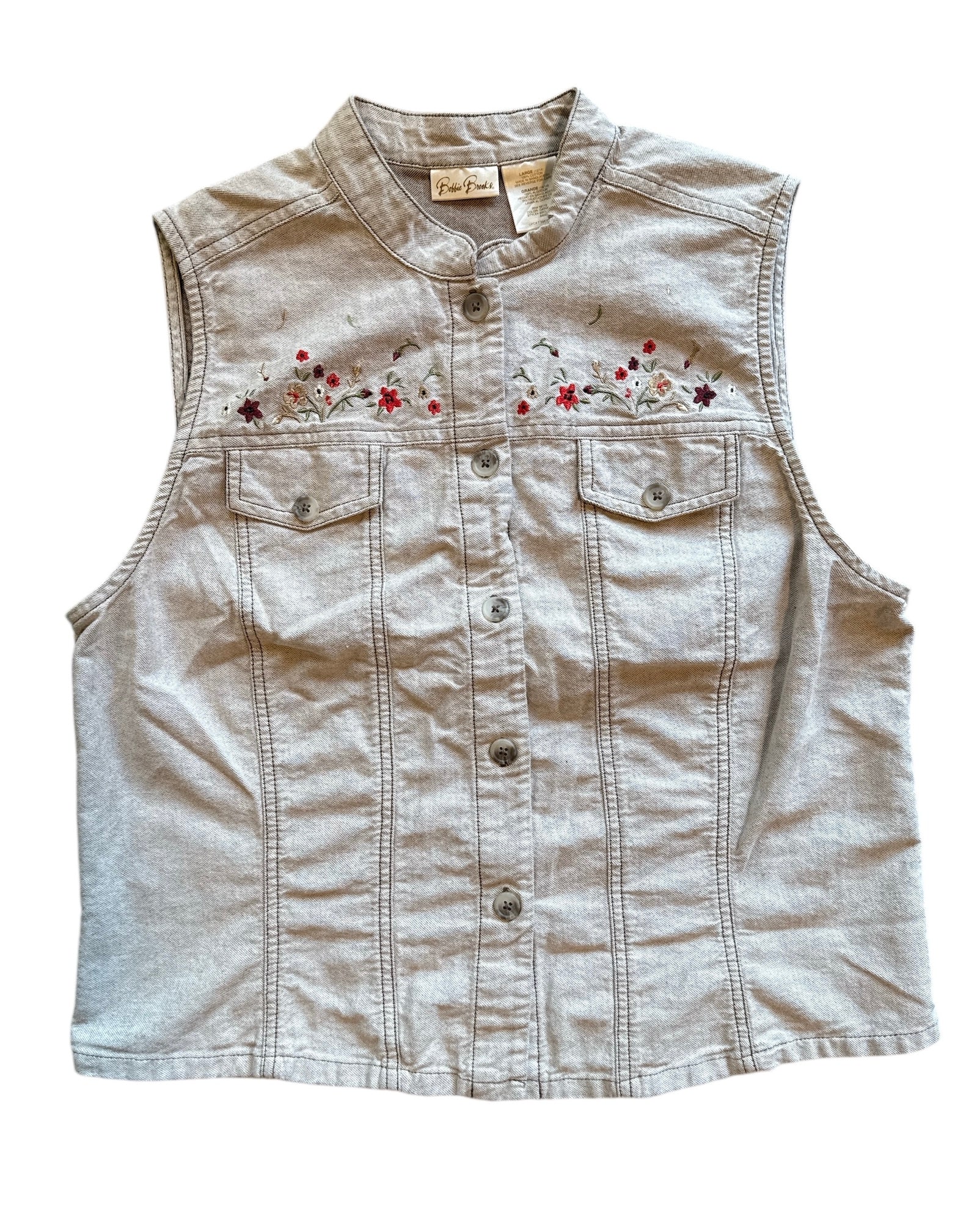 Tan Bobbie Brooks Sleeveless button up, Large