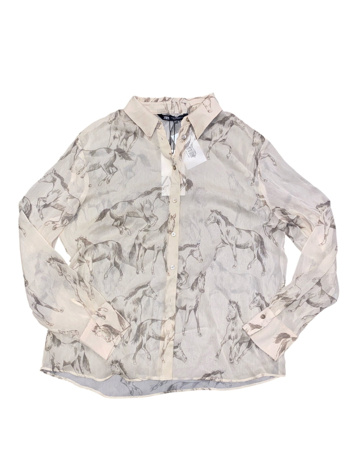 tan zara nwt horse ls top, m