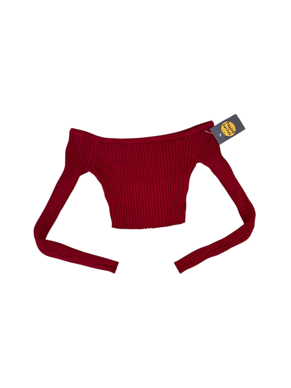 red papaya cropped off the shoulder ribbed sweater, s