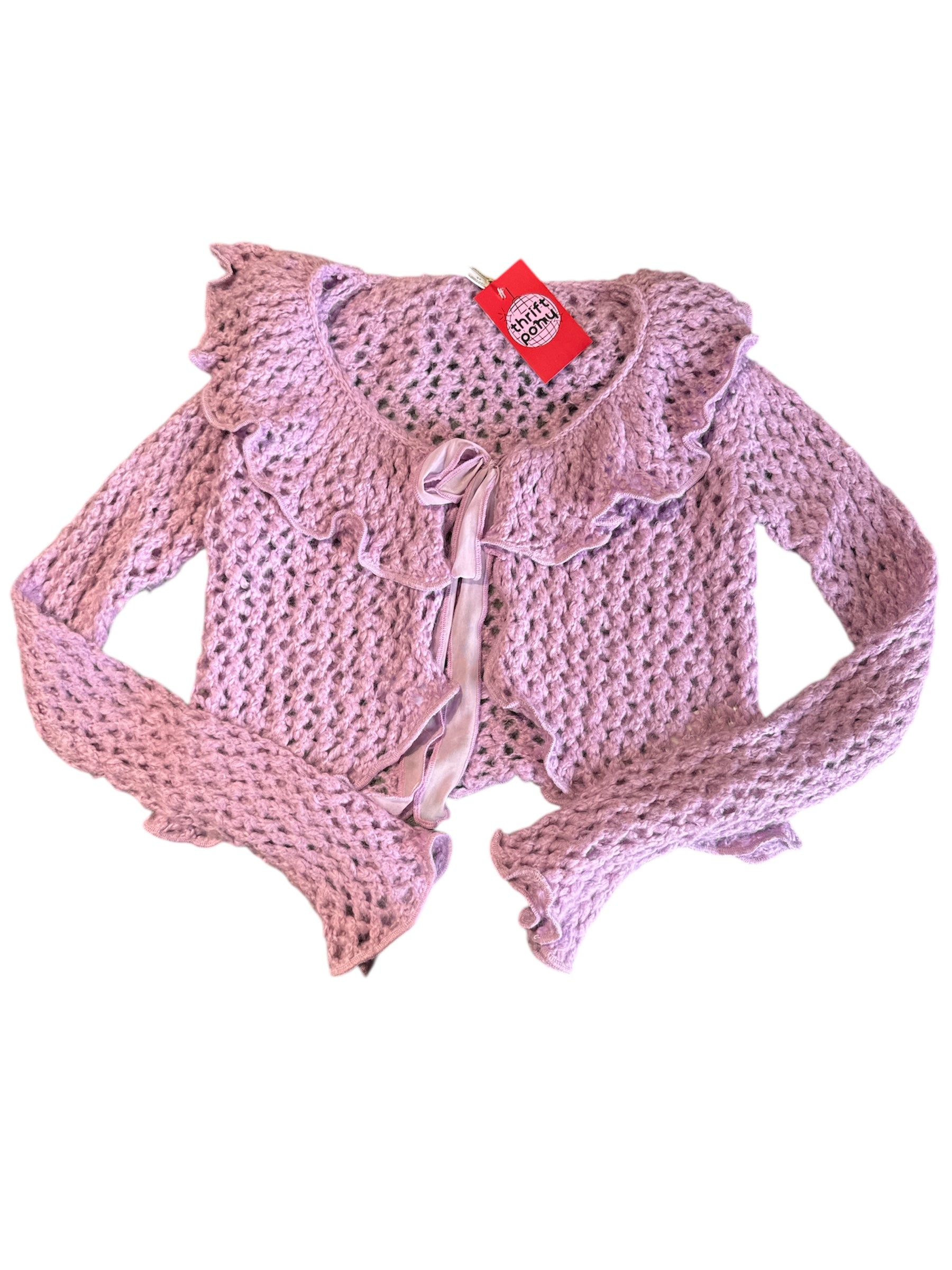 purple kimchi blue ruffle ls cardigan, S