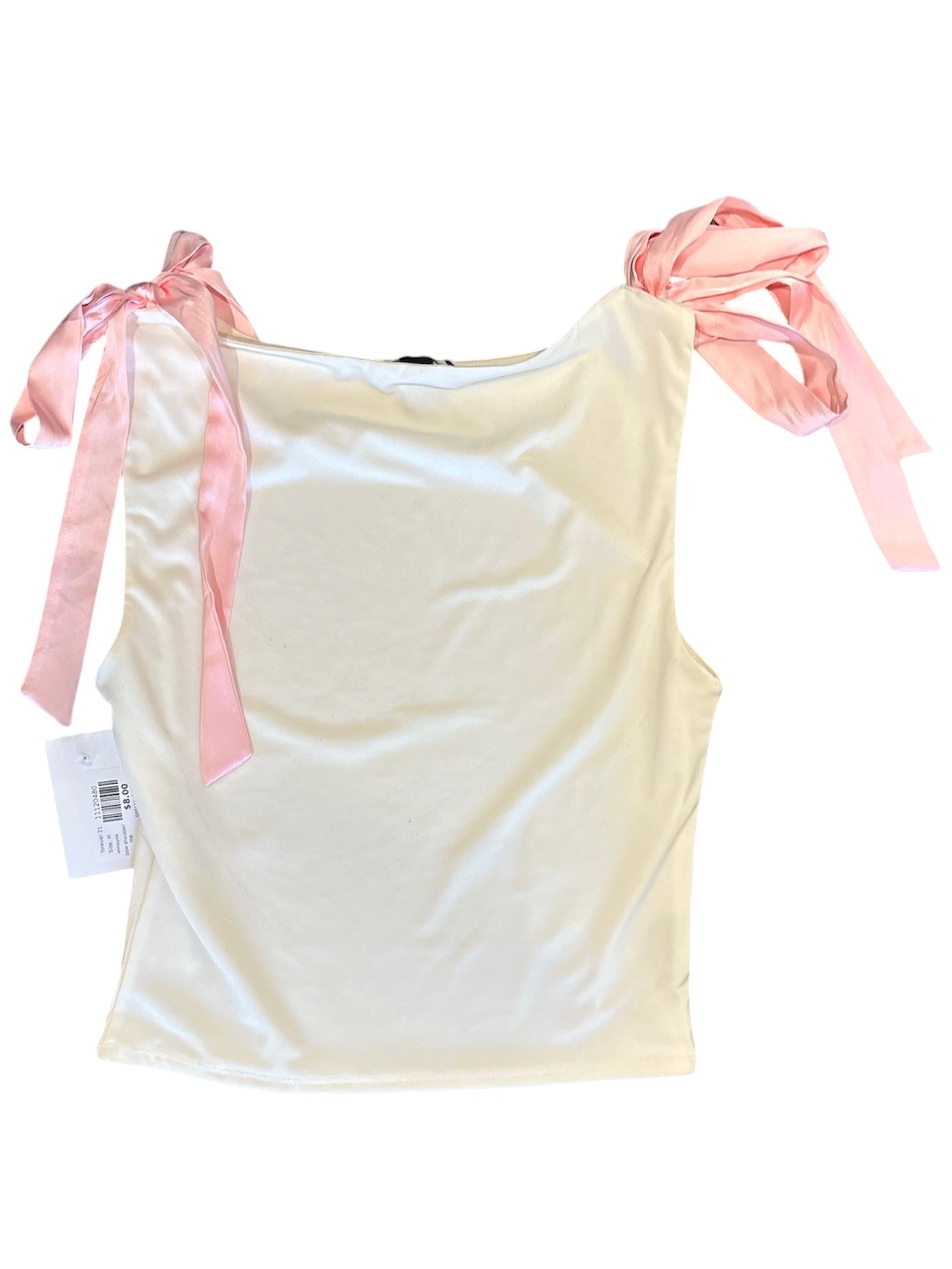 white/pink forever 21 bow shoulder top, M