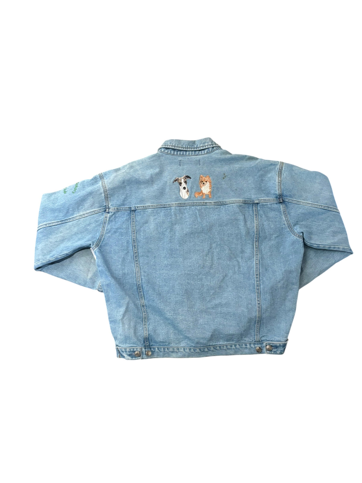 med wash blue most wanted dog patch denim jacket, XL