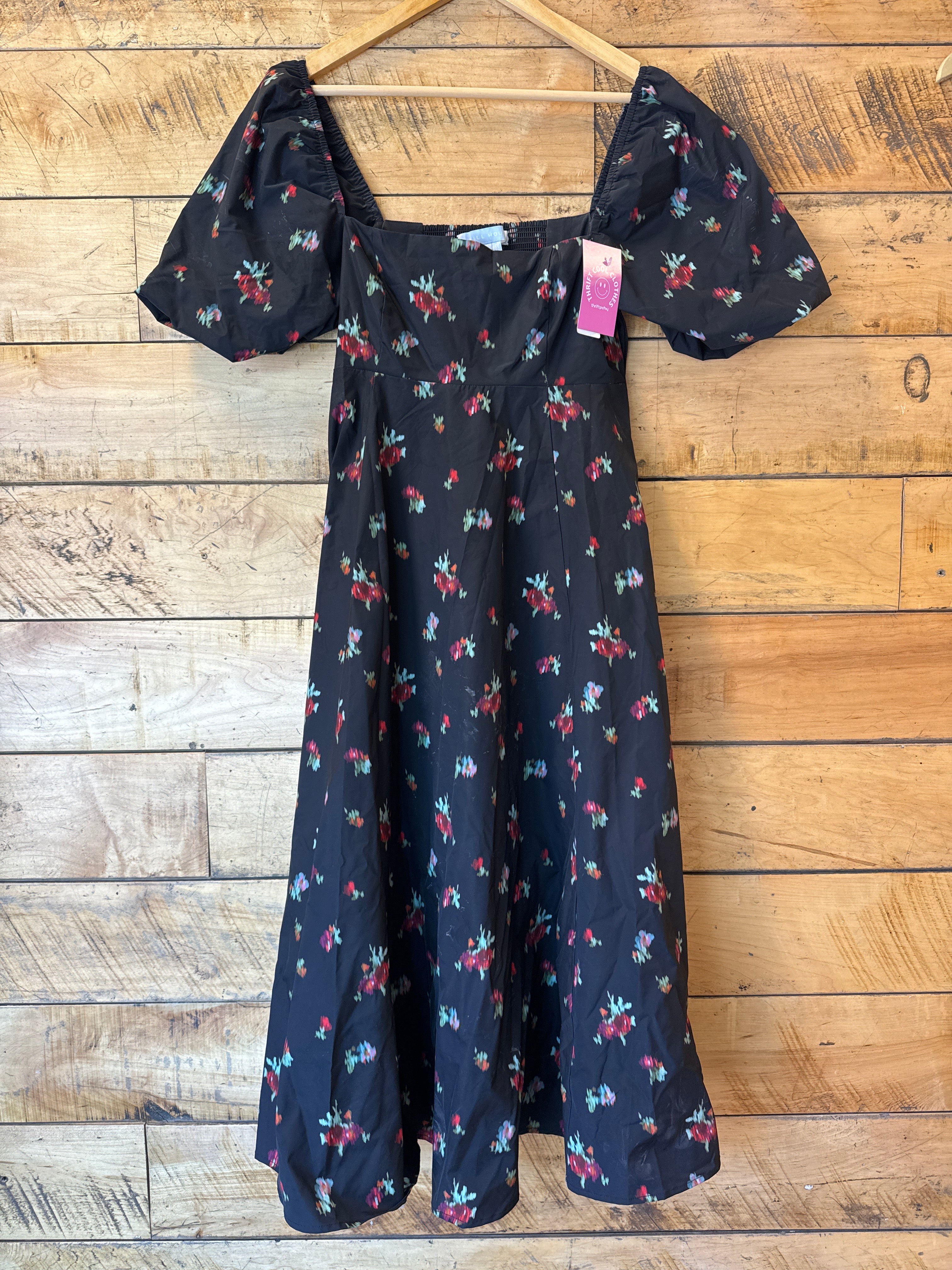 black red hill house abstract floral dress, m