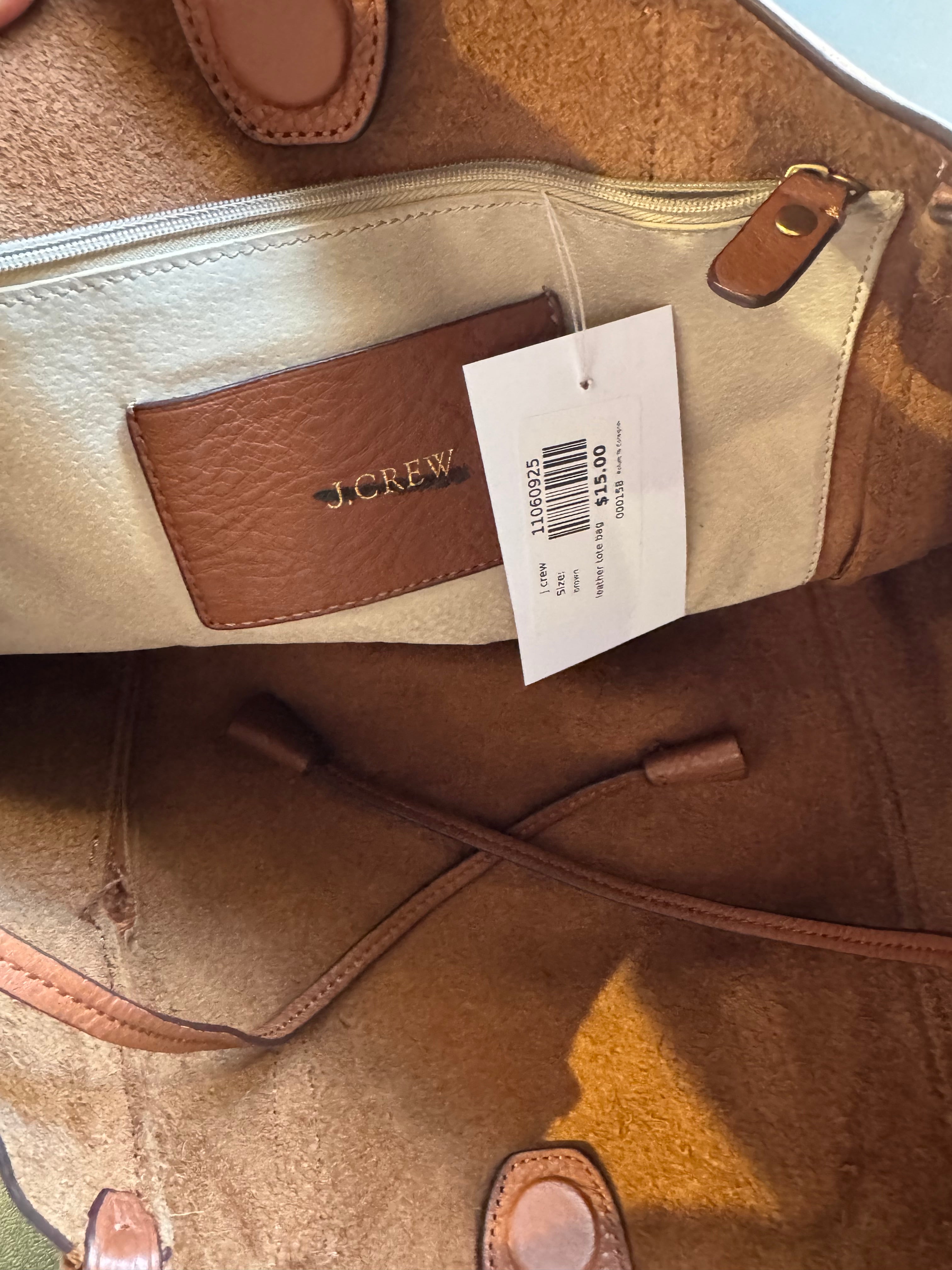 brown j crew leather tote bag
