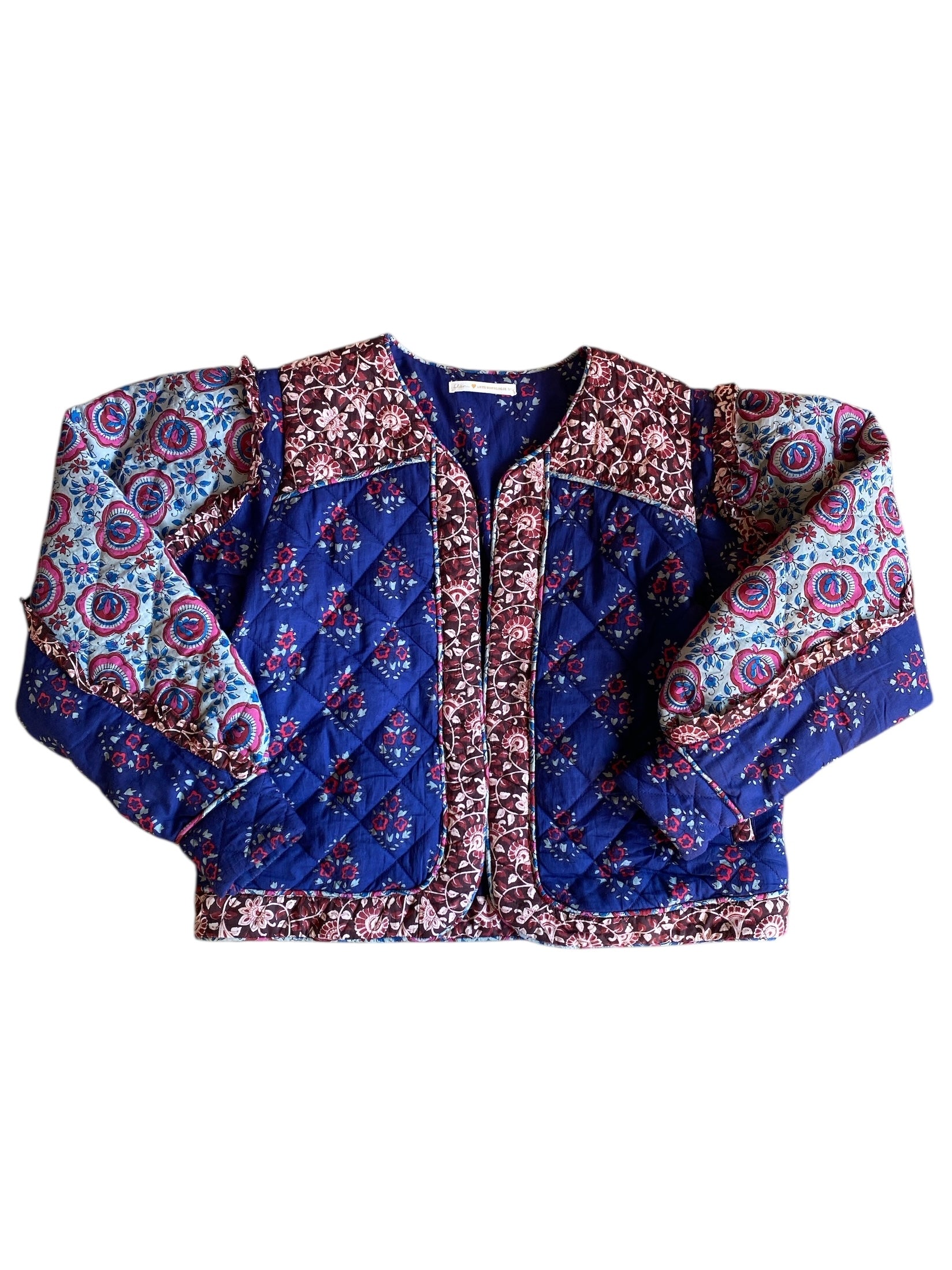 navy blue red green maroon anthropologie floral quilted shacket, M/L