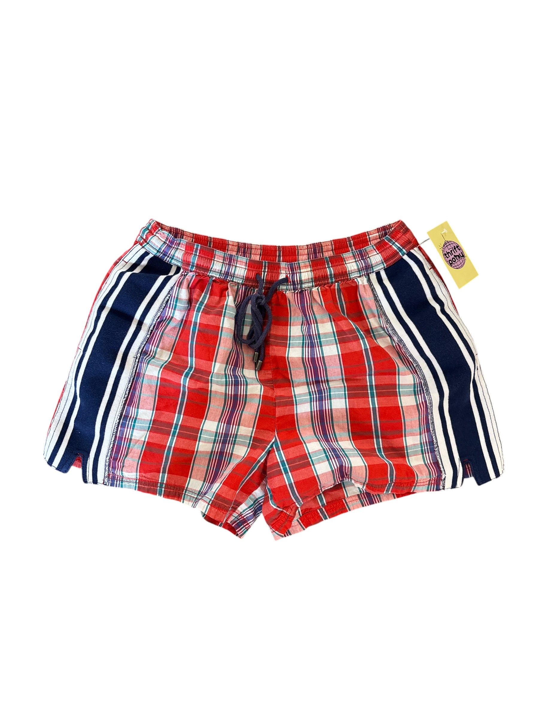 red blue white free people plaid shorts, m