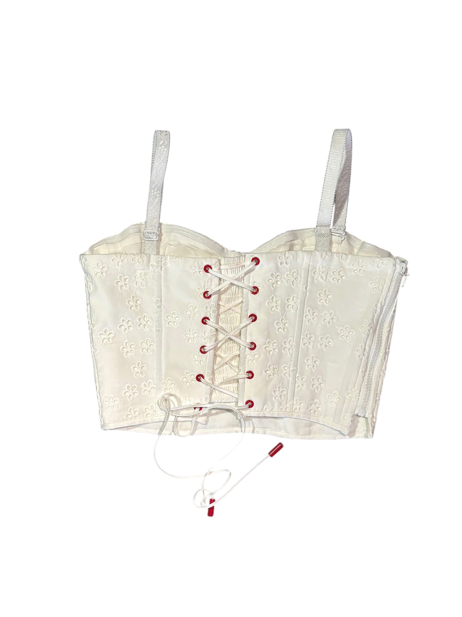 white red lacemade lace ribbon corset, l