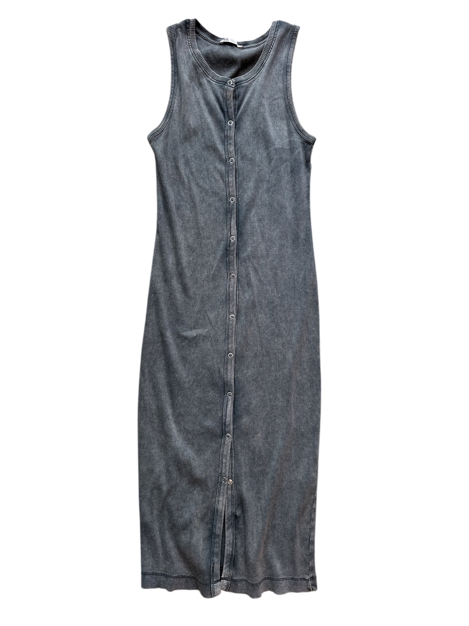 gray zara button up ribbed dress, s