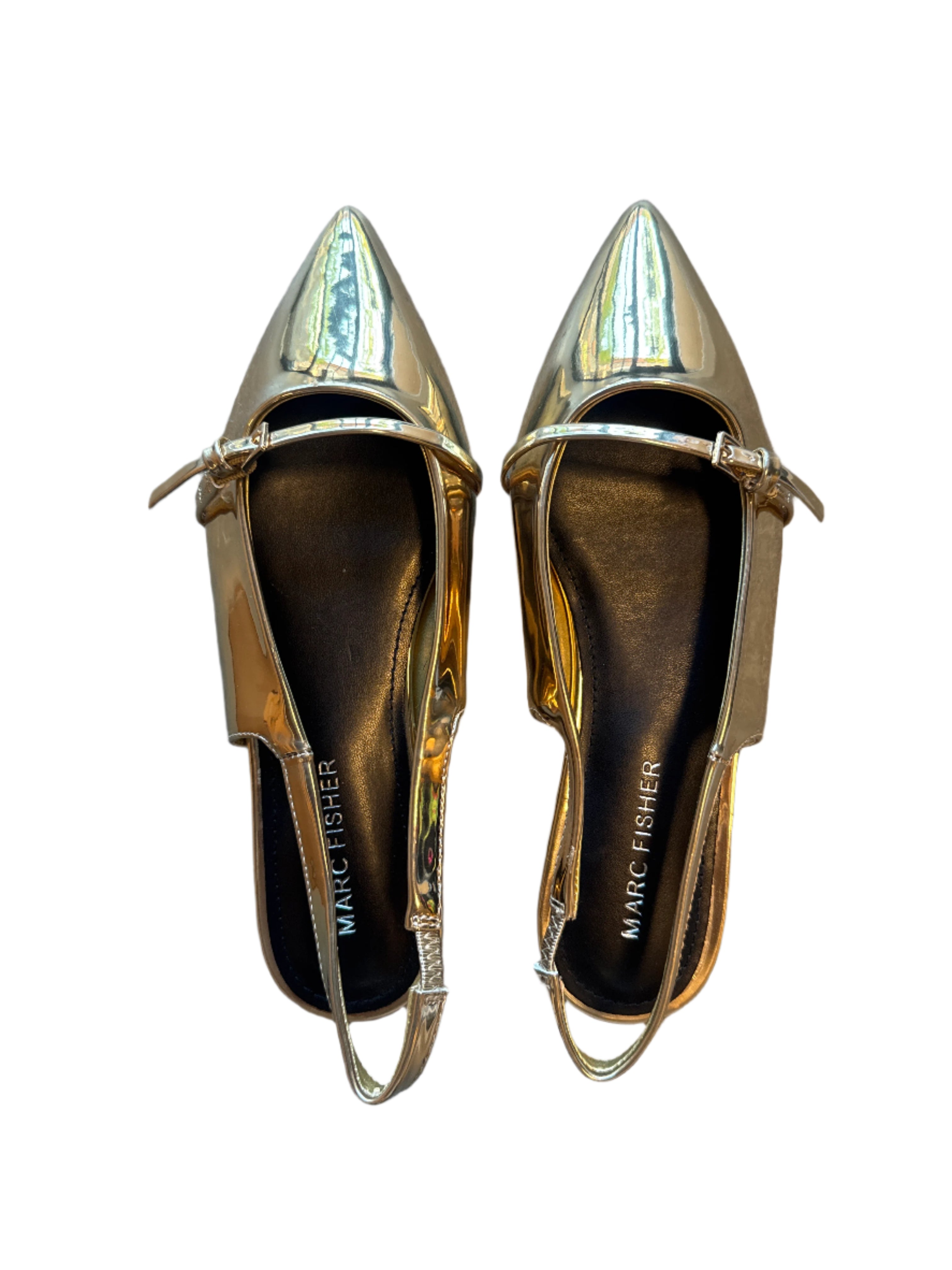 gold marc fisher shiny pointy flats, 5