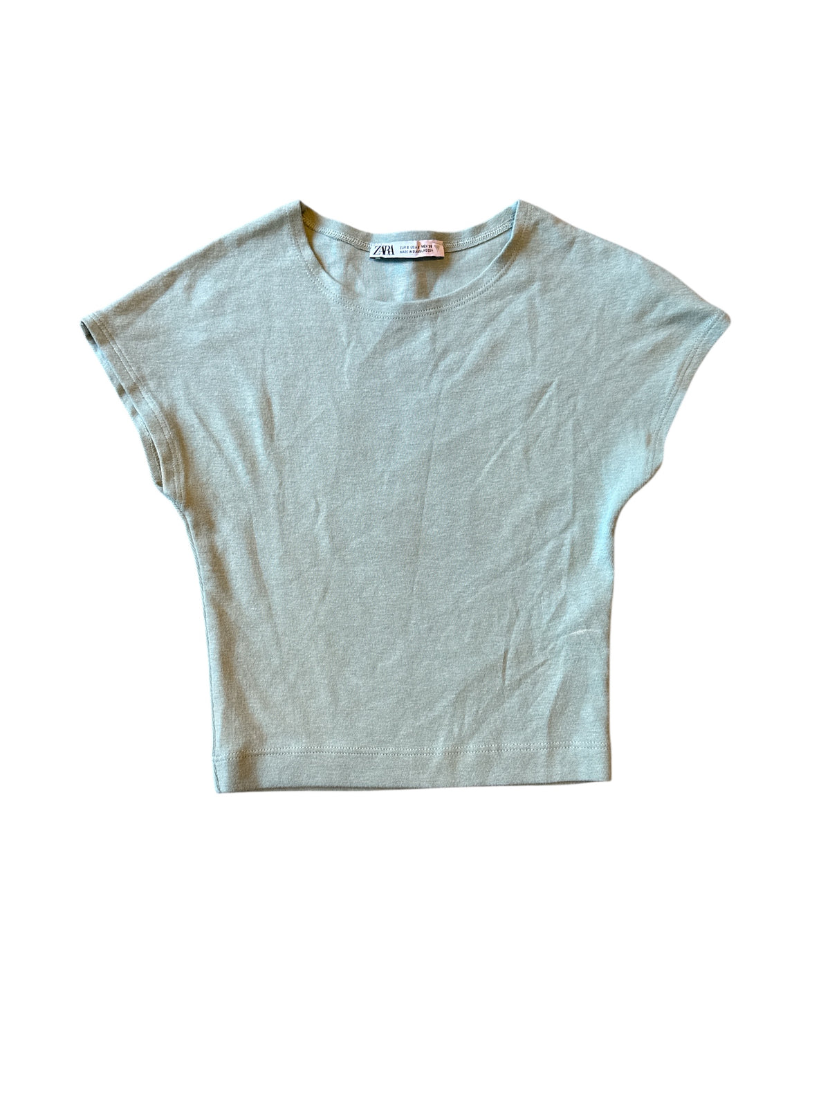 green zara cap sleeve tee, s