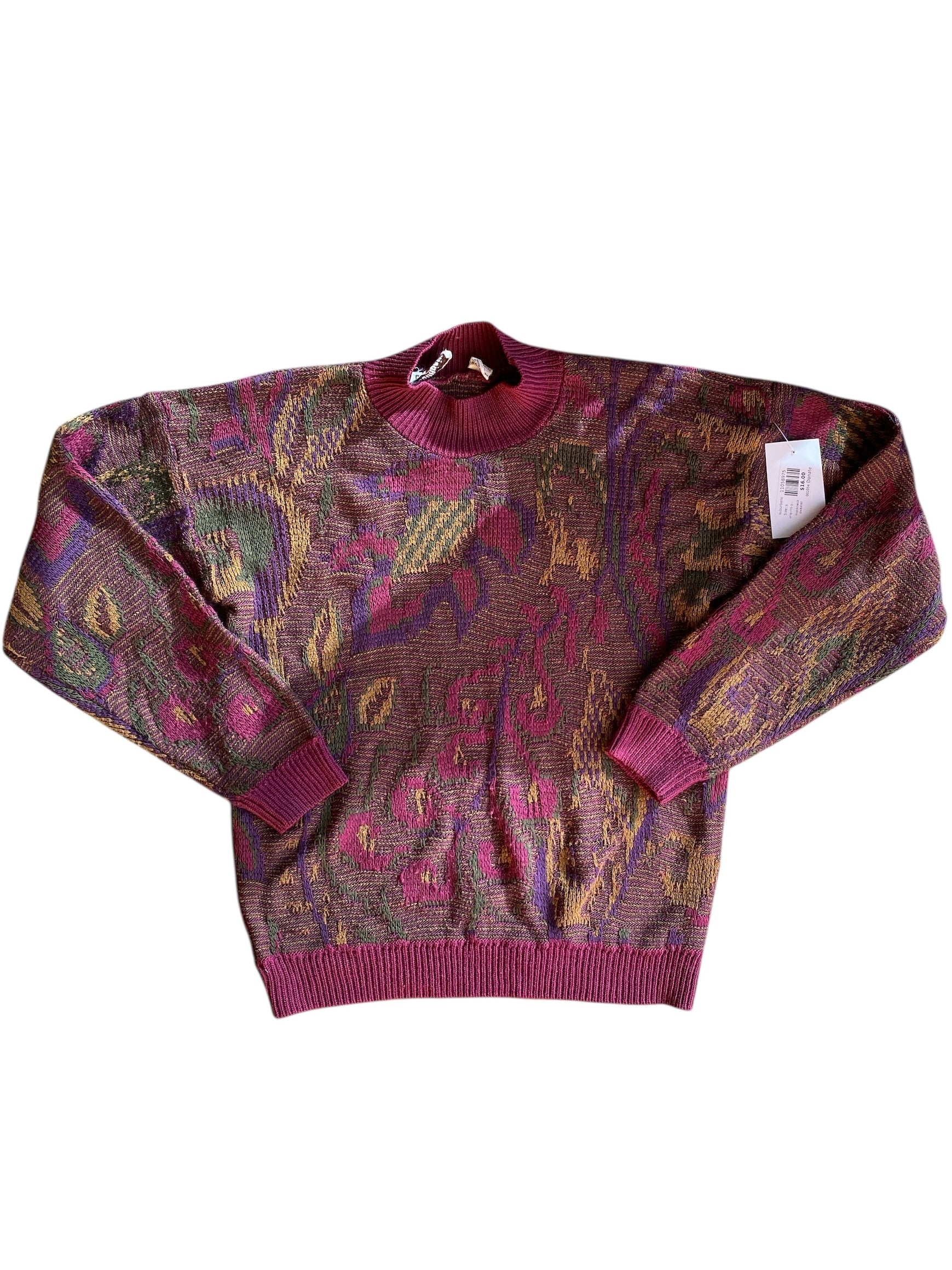 burngundy green yellow suburbans mockneck sweater, s