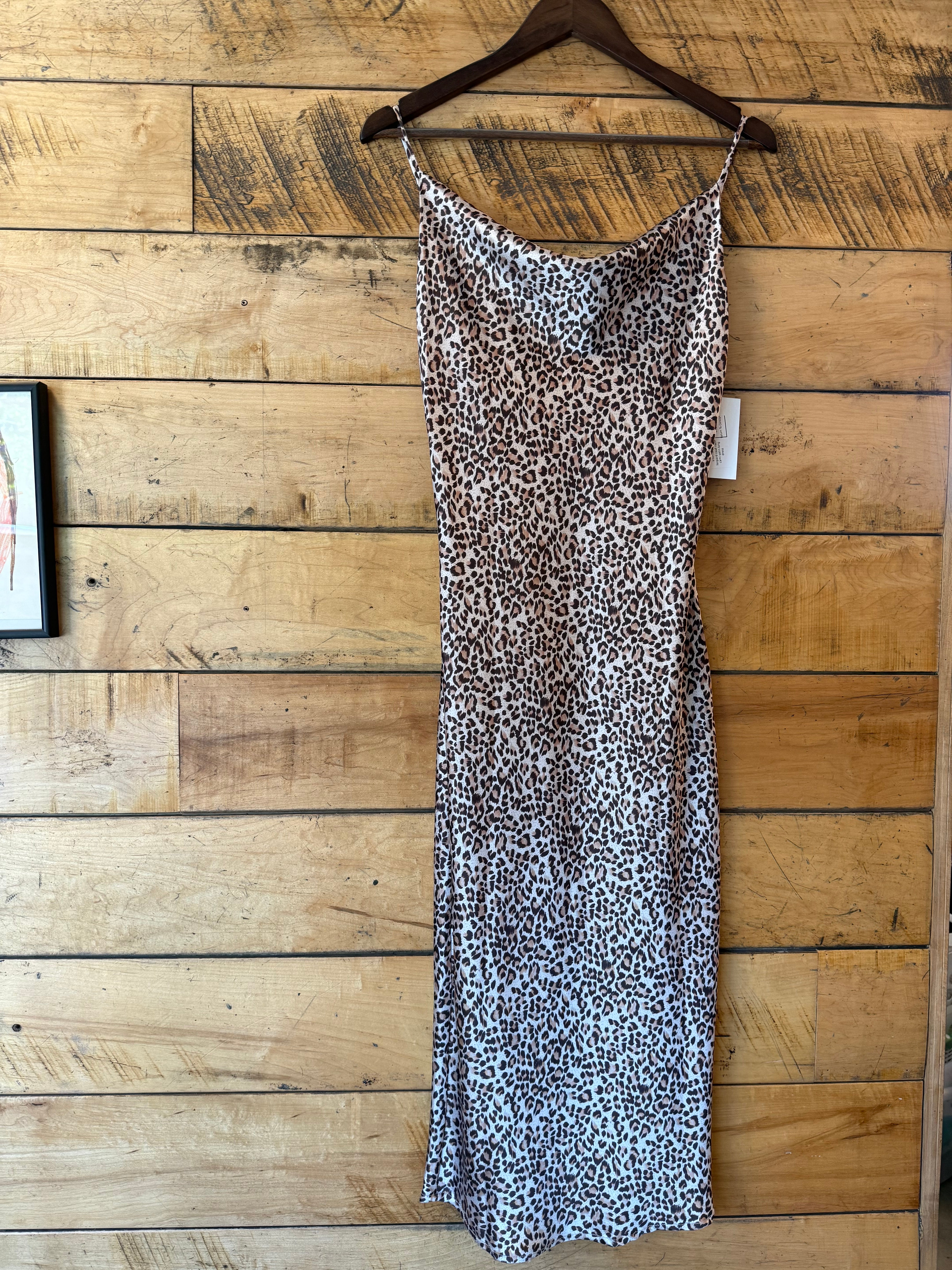 brown beige beginning boutique leopard cowl neck cami satin long dress, 6