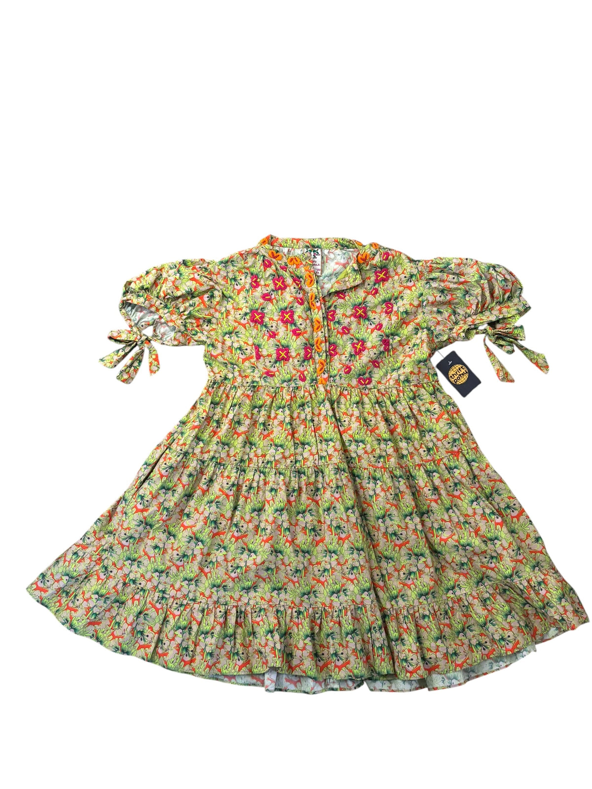 yellow orange green roopa floral embroider button down, L