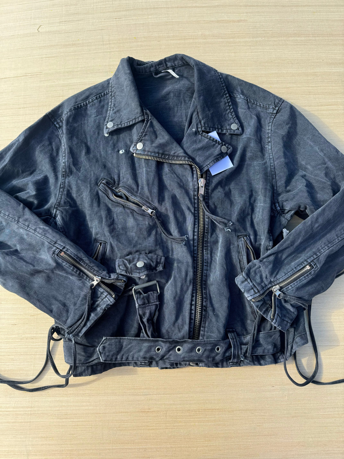 Blue Free people Denim moto boho jacket, S