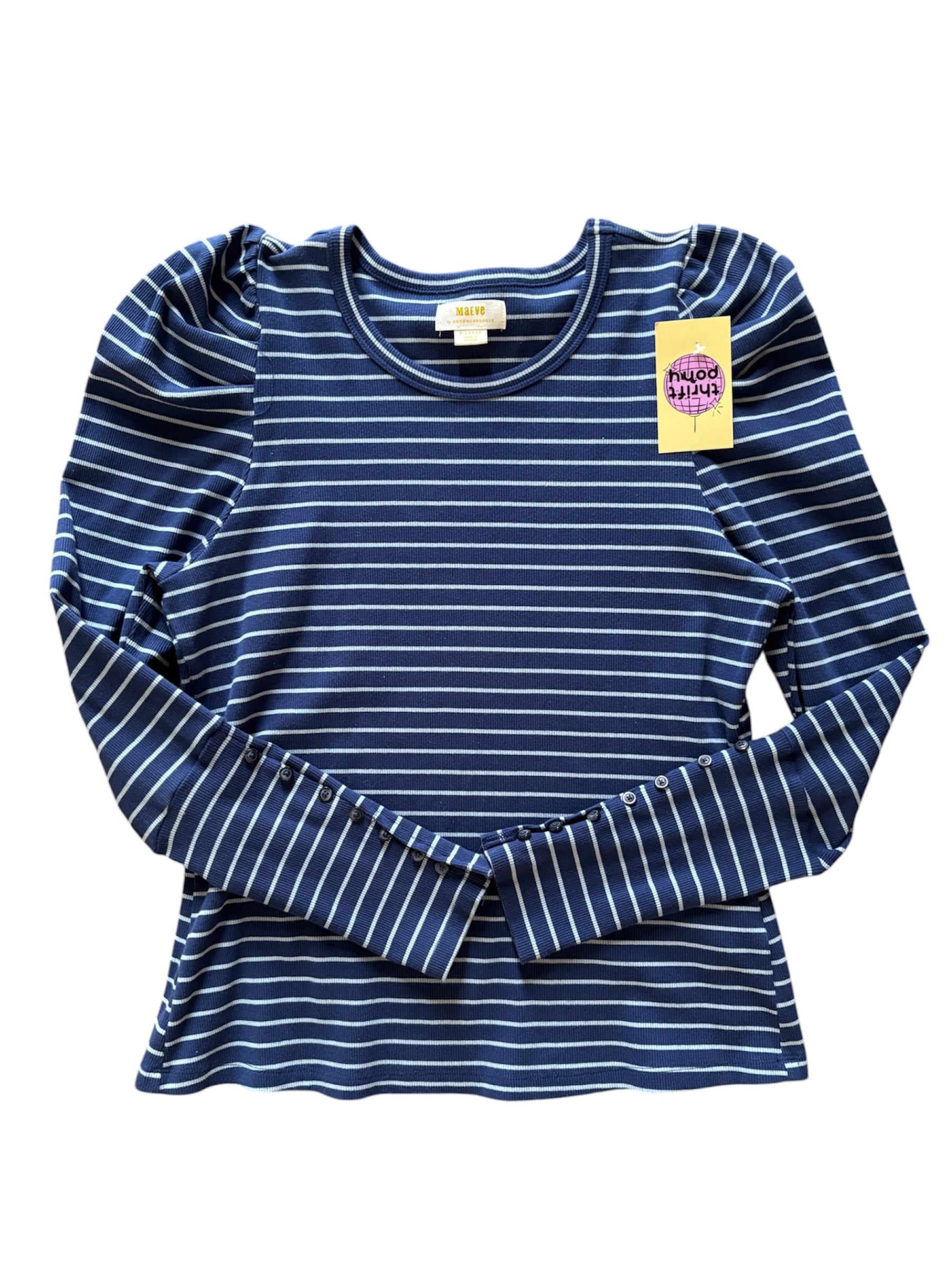 blue maeve puff ls striped top, XL