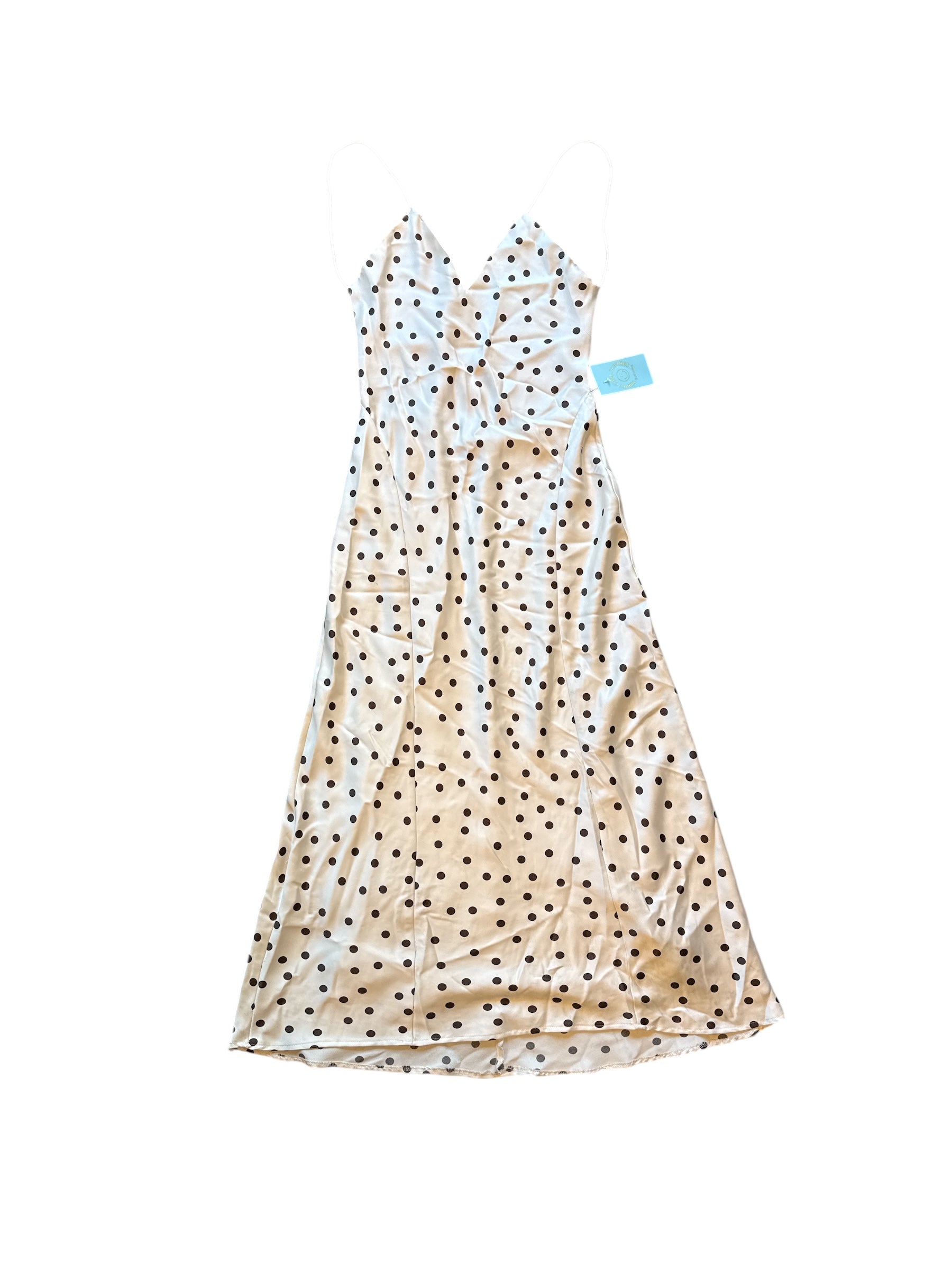 white brown zara polka dot silky dress, L