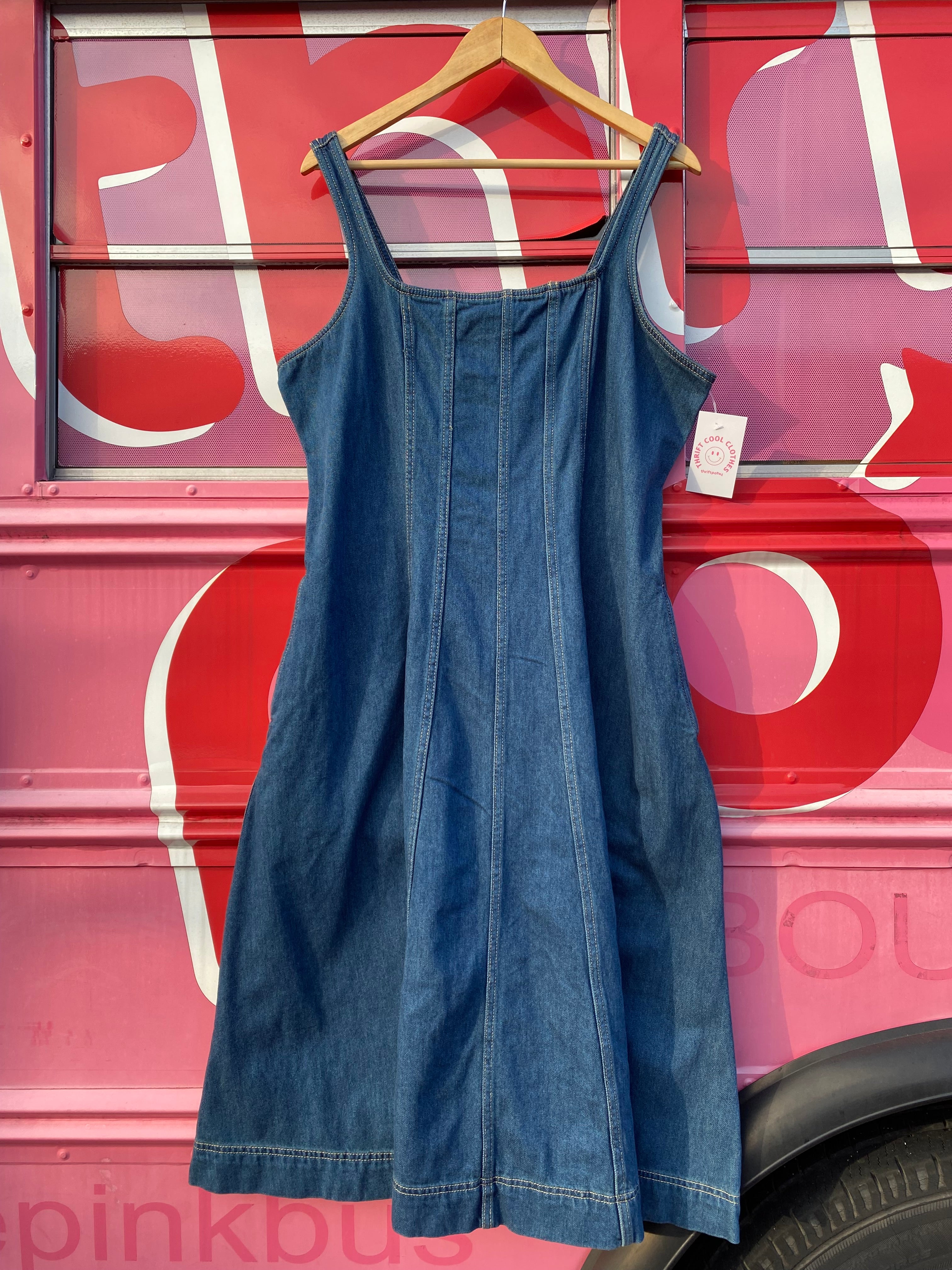Med wash Free assembly Denim structured tank dress, XL