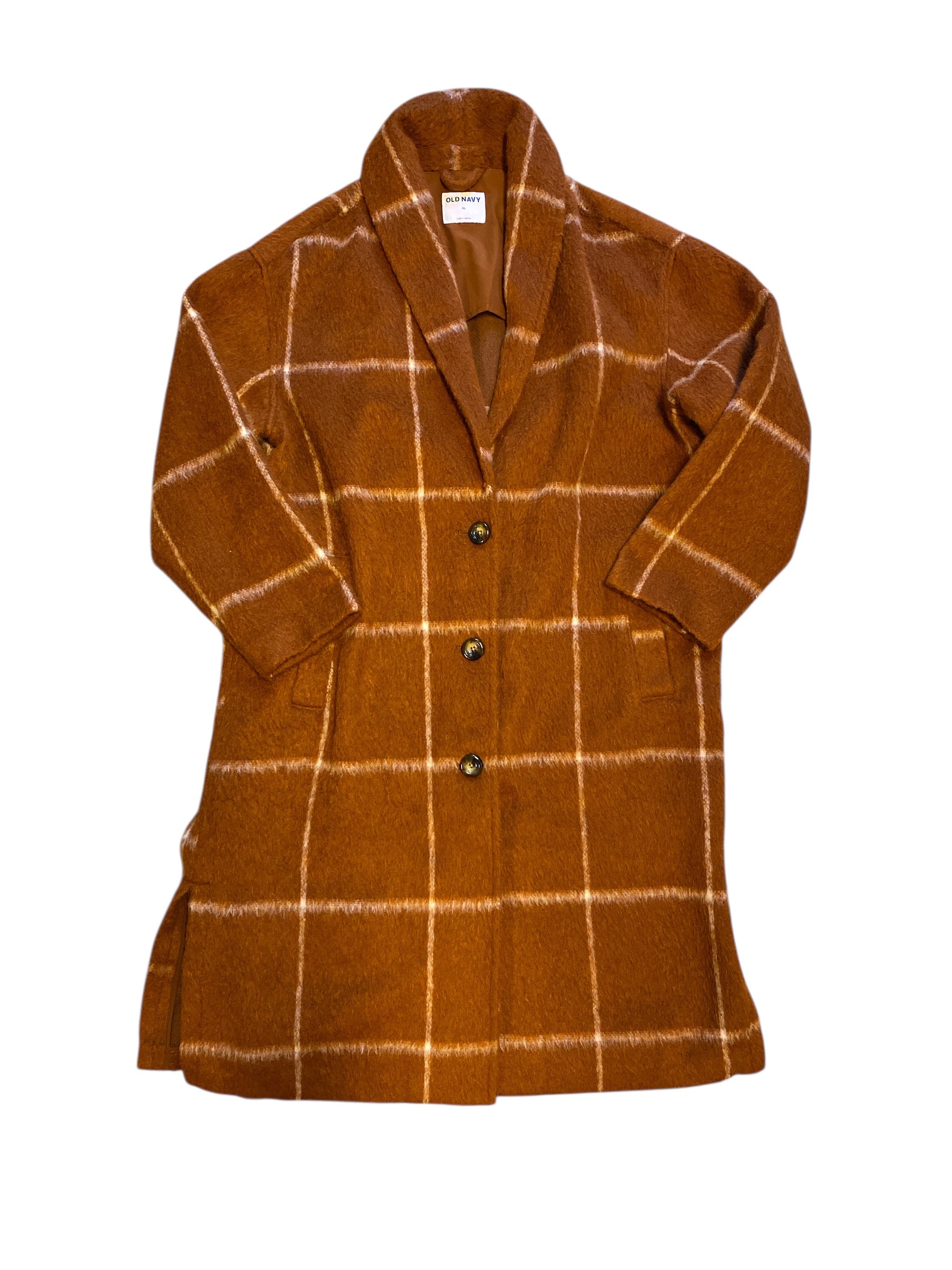 Rust old navy plaid trench coat, xl