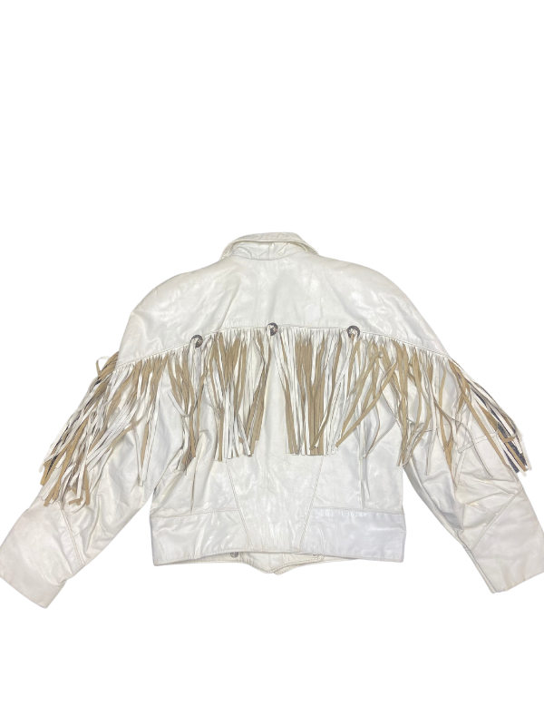 white g-iii fringe leather jacket, M