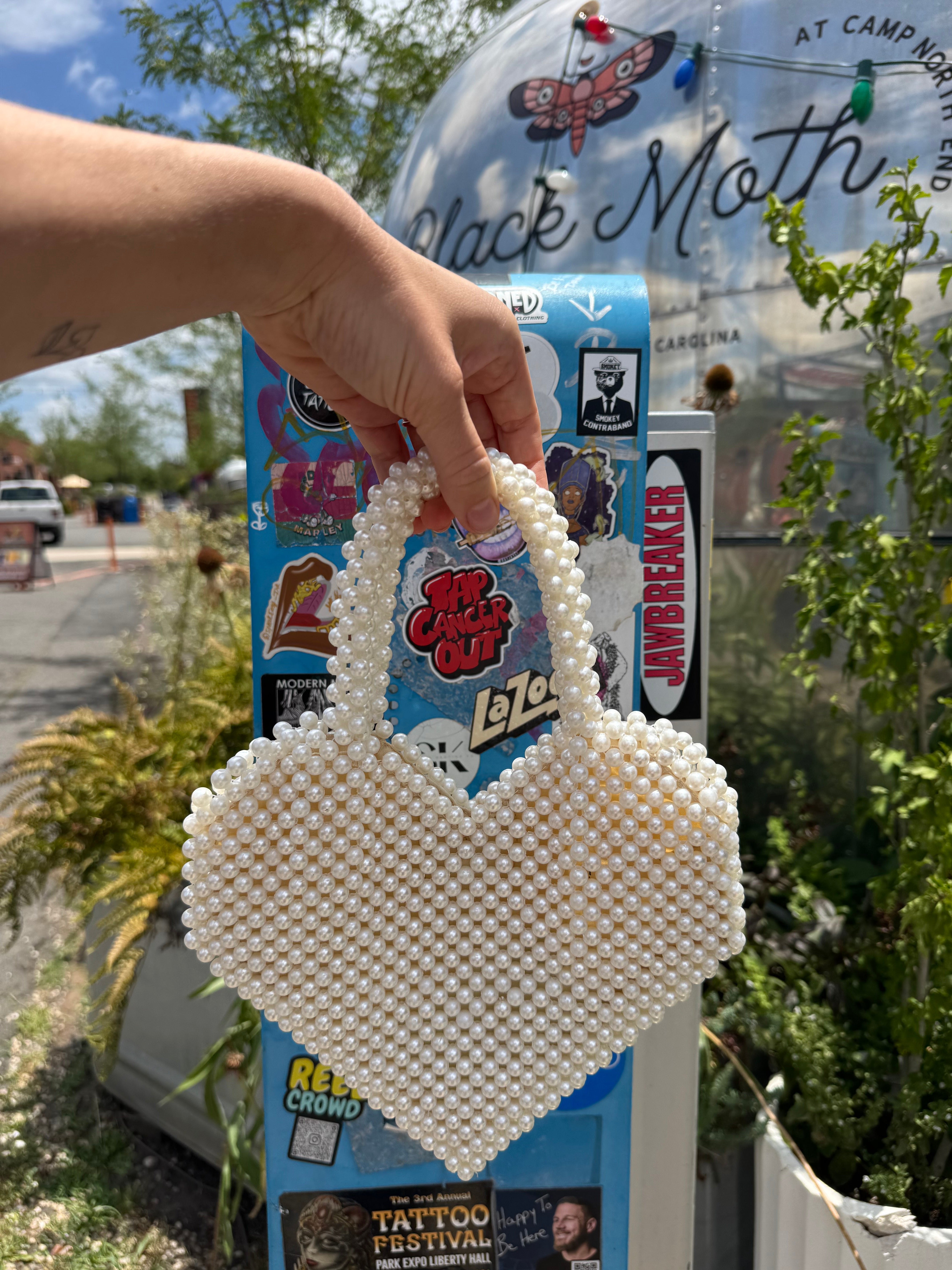 white a new day Pearl heart bag