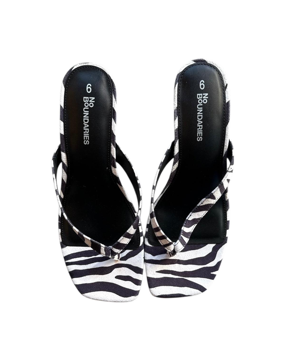 black white nobo animal print flipflop heels, 9