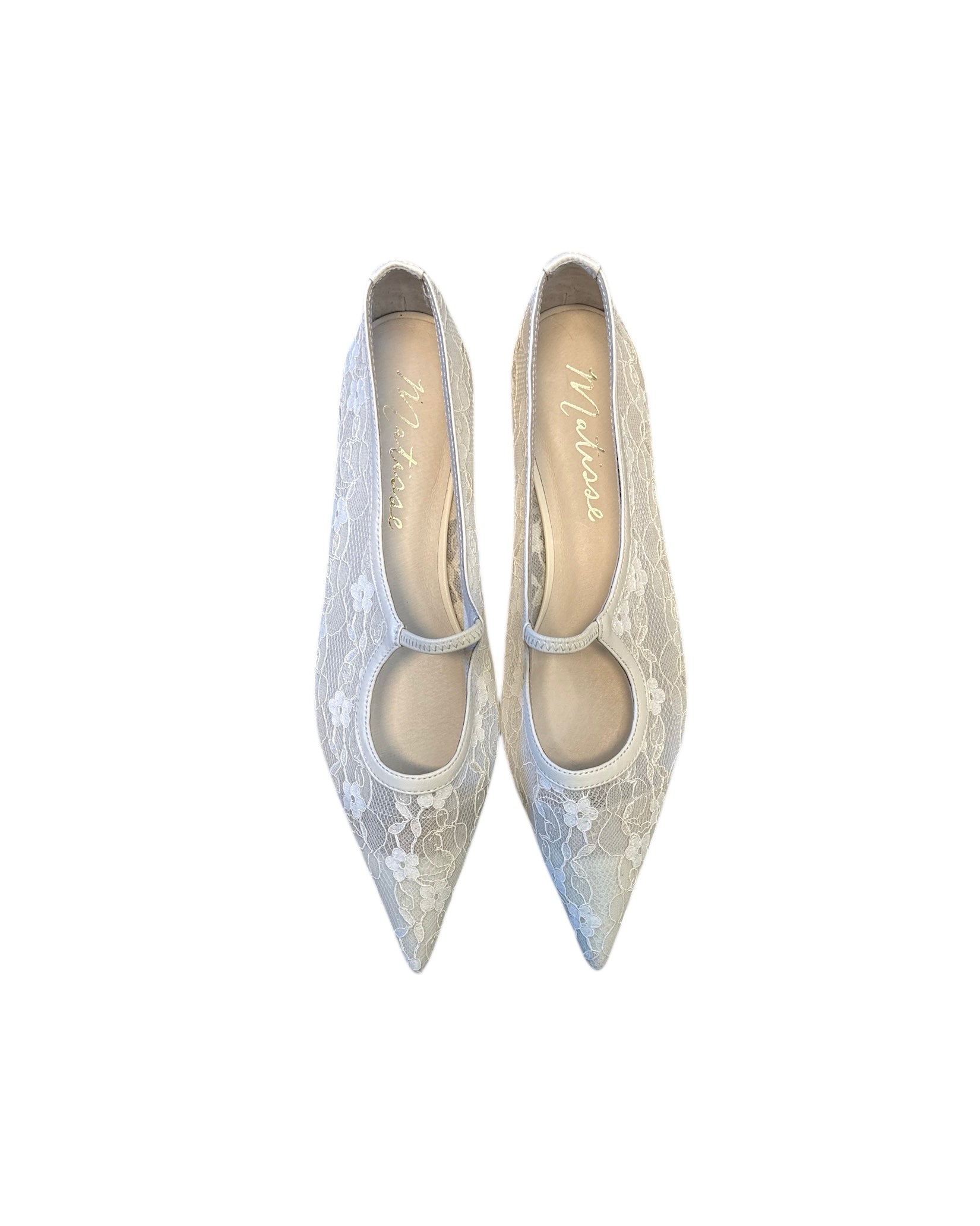 White Matisse Lace pointy flats, 10