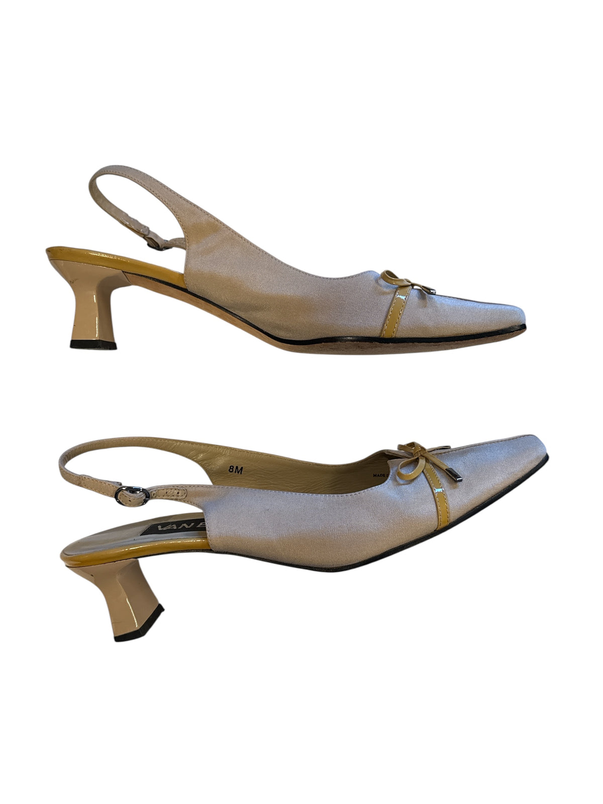 Cream yellow Van eli Square toe bow kitten heel, 8m
