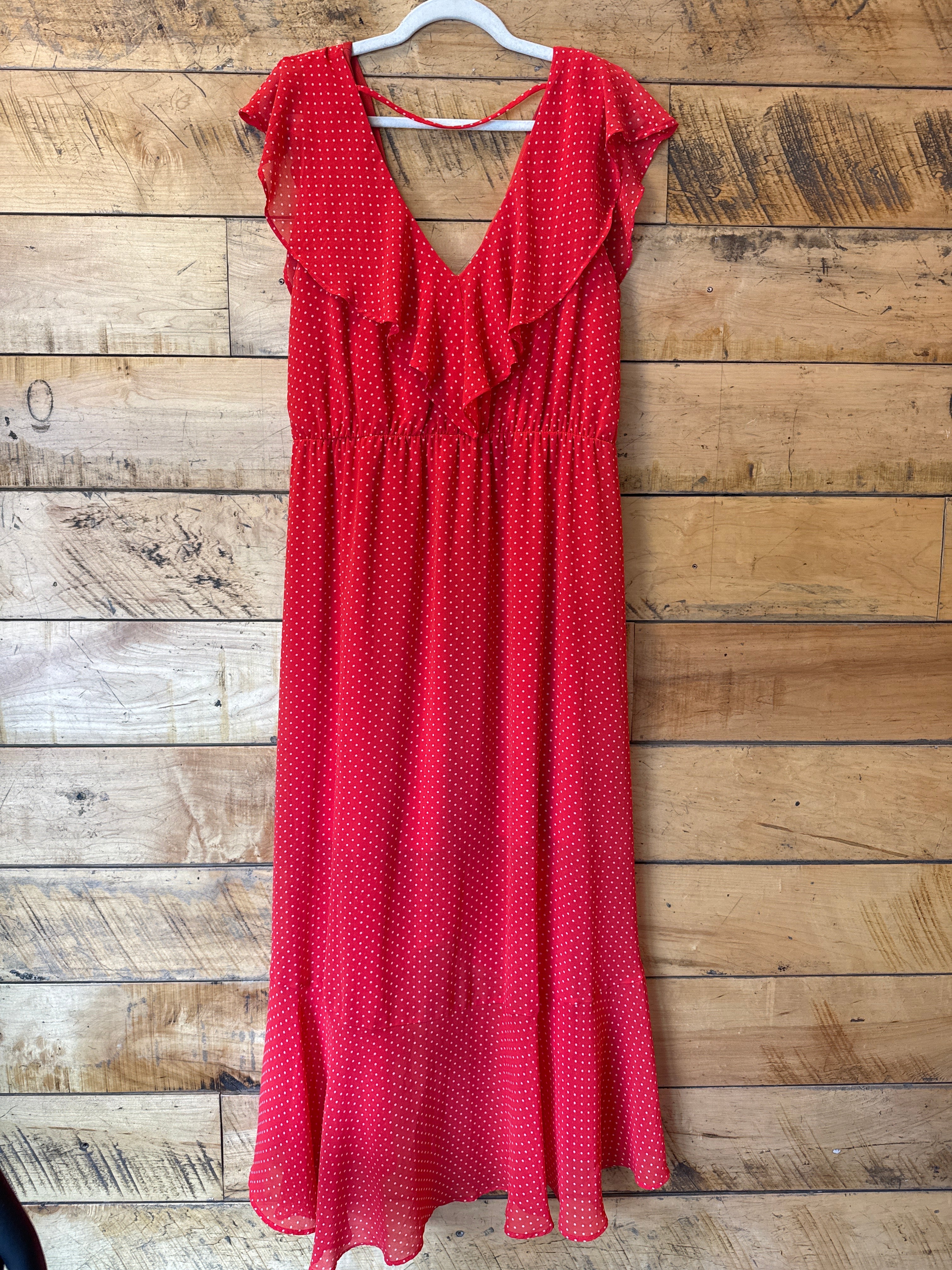 red Soprano v neck polka dot dress, 3xl