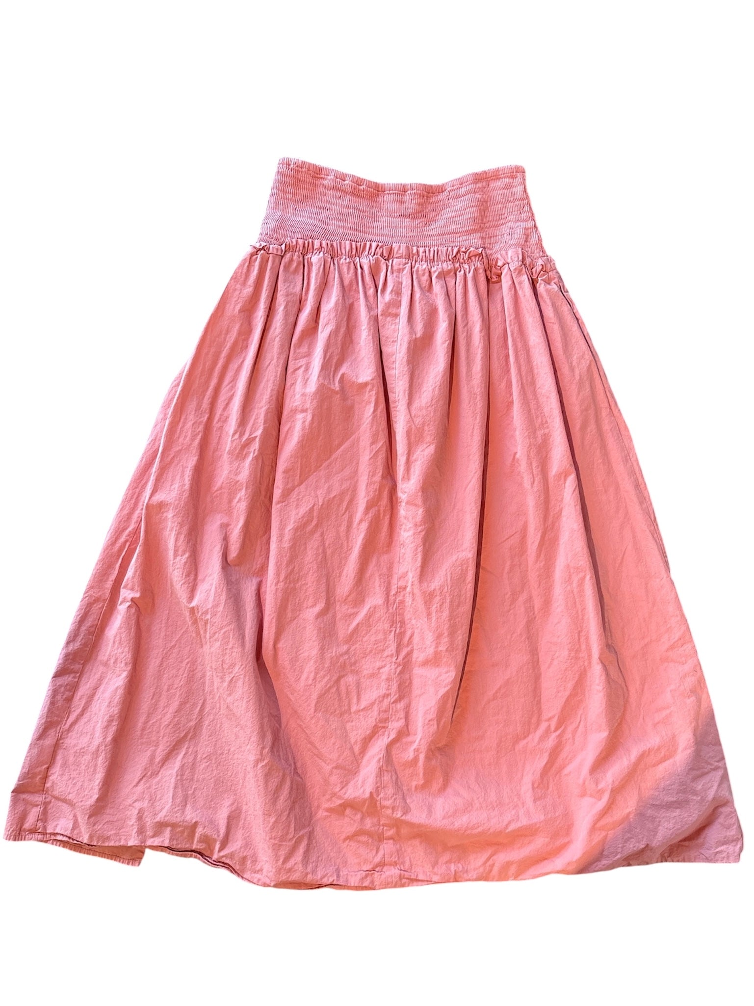 pink Free People smocked waist maxi skirt, M