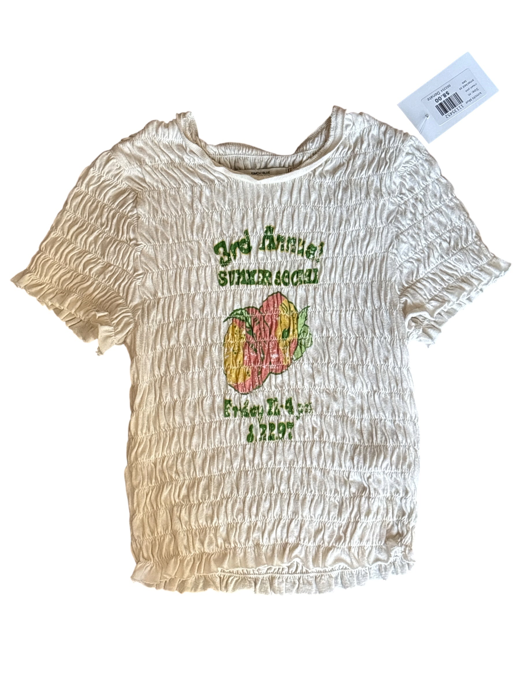 cream pink kimchi blue smocked ss tee, m