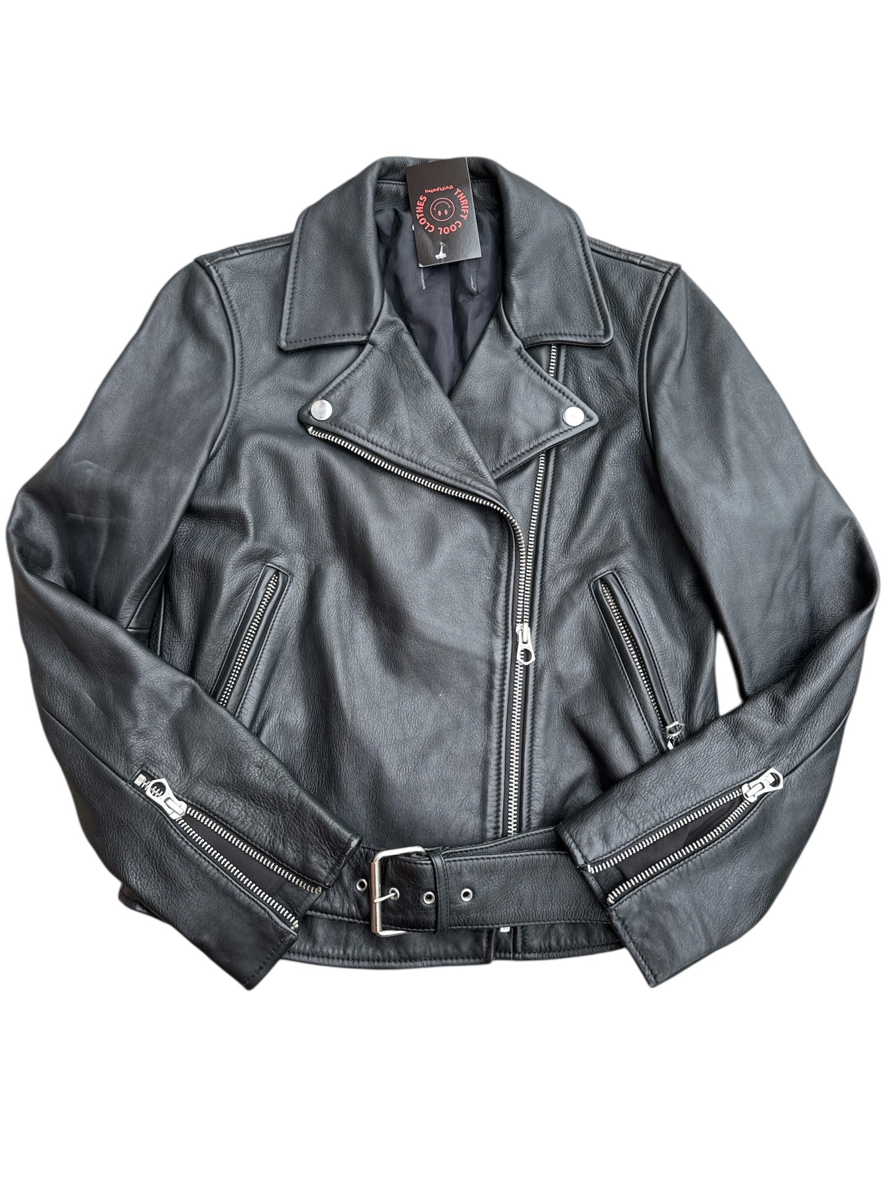 black ideal leather moto jacket, s