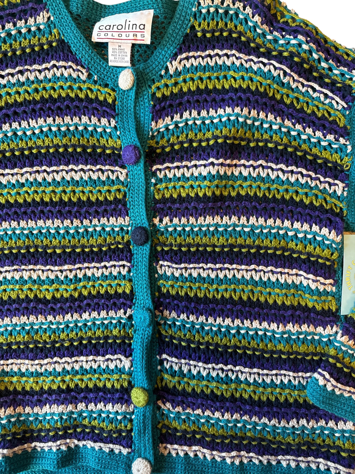 Blue Carolina Colours Striped knit button cardigan, M