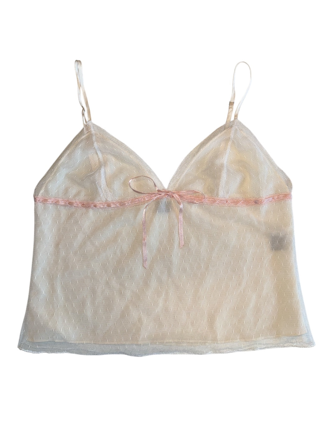 white pink Saks Fifth Ave lacey cami top, L