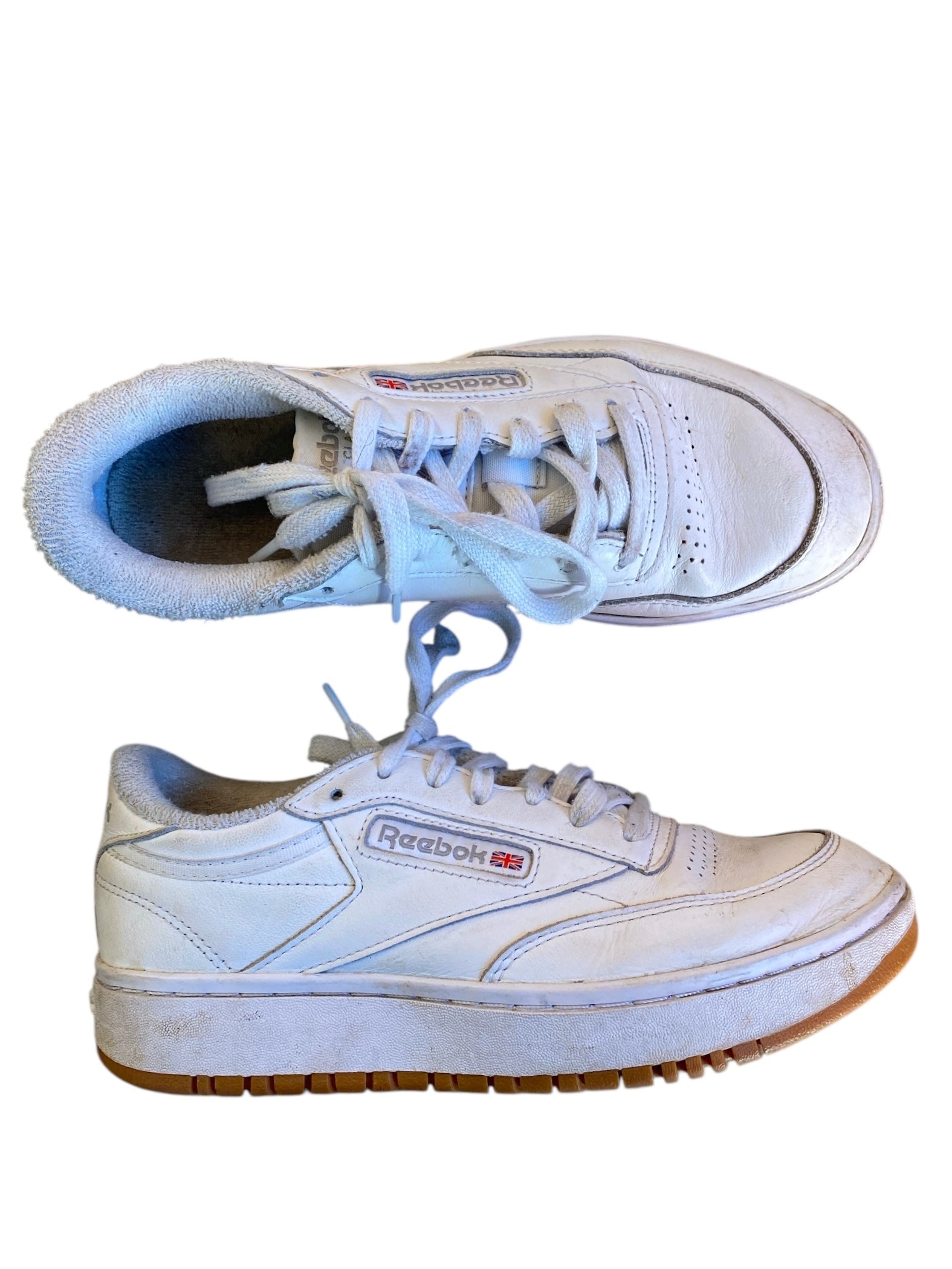 white reebok sneakers, 7.5