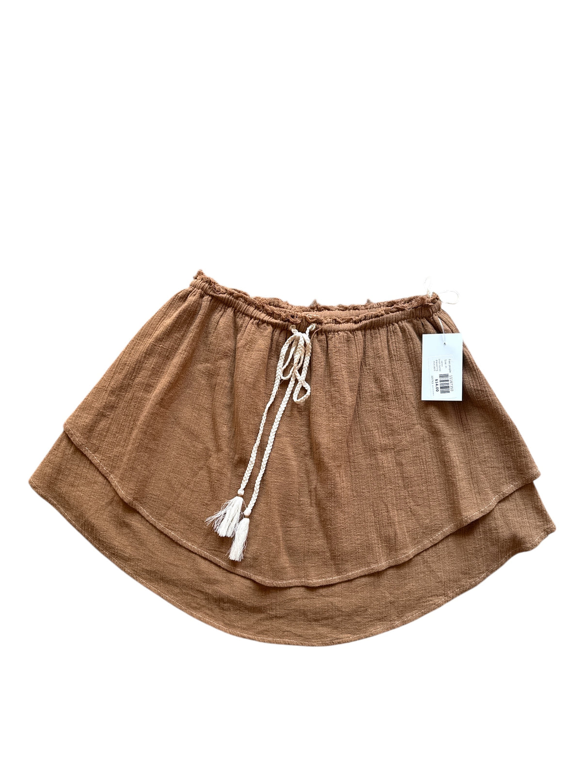 sienna free people linen ish tiered drawstring mini skirt, m
