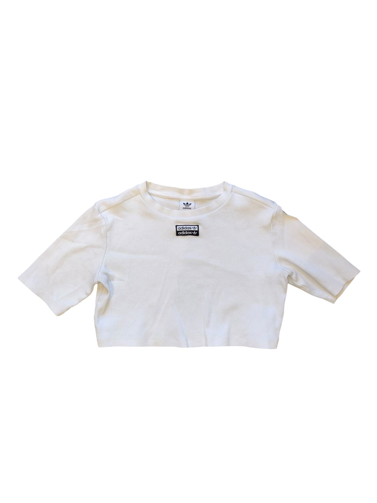 white black adidas ribbed branded ss crop