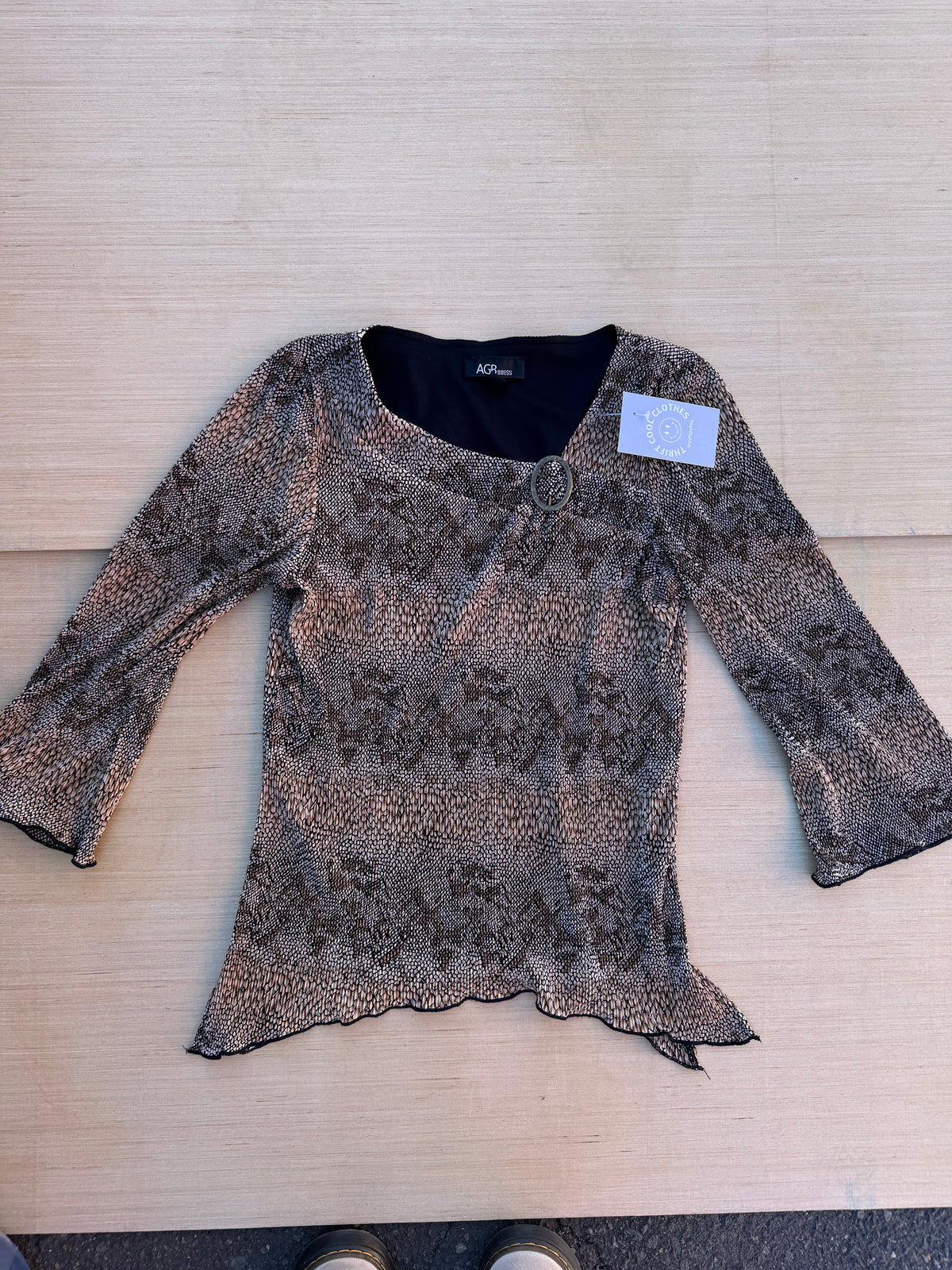 brown black agb textured snakeprint blouse w belt, 10