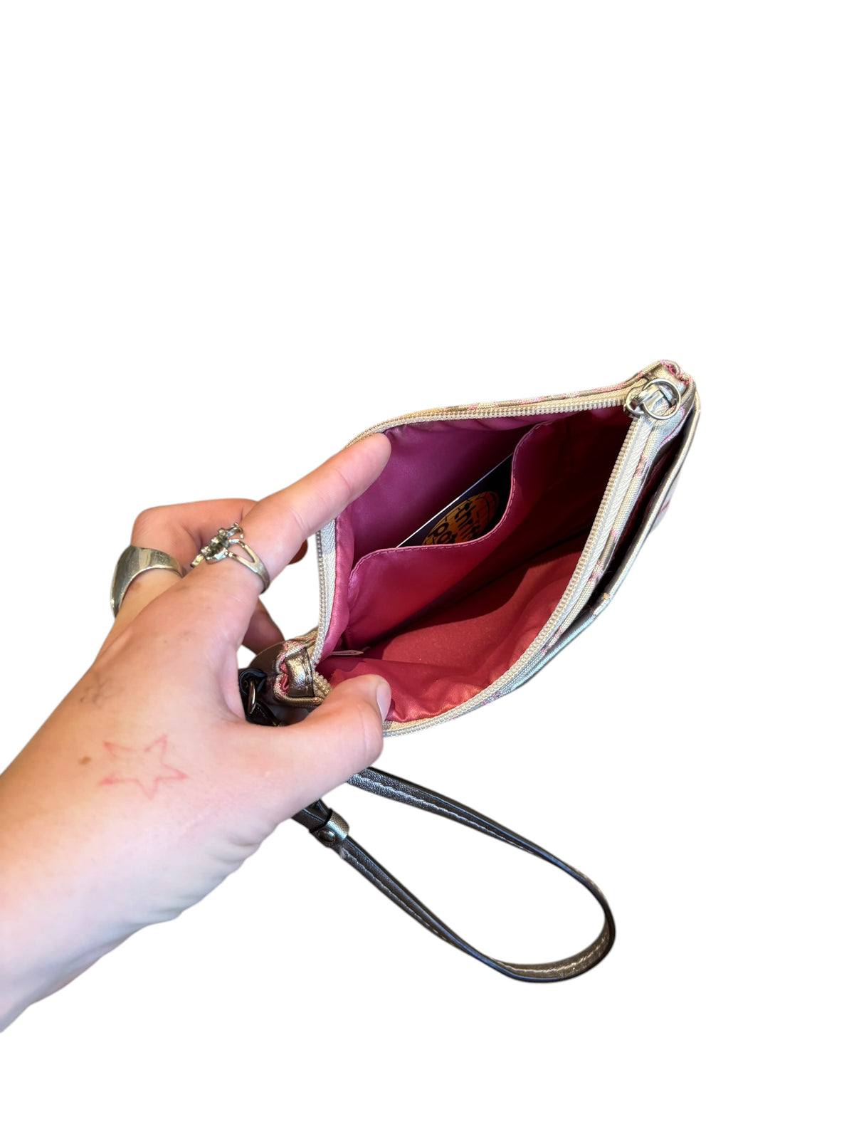 tan pink coach cutie wristlet