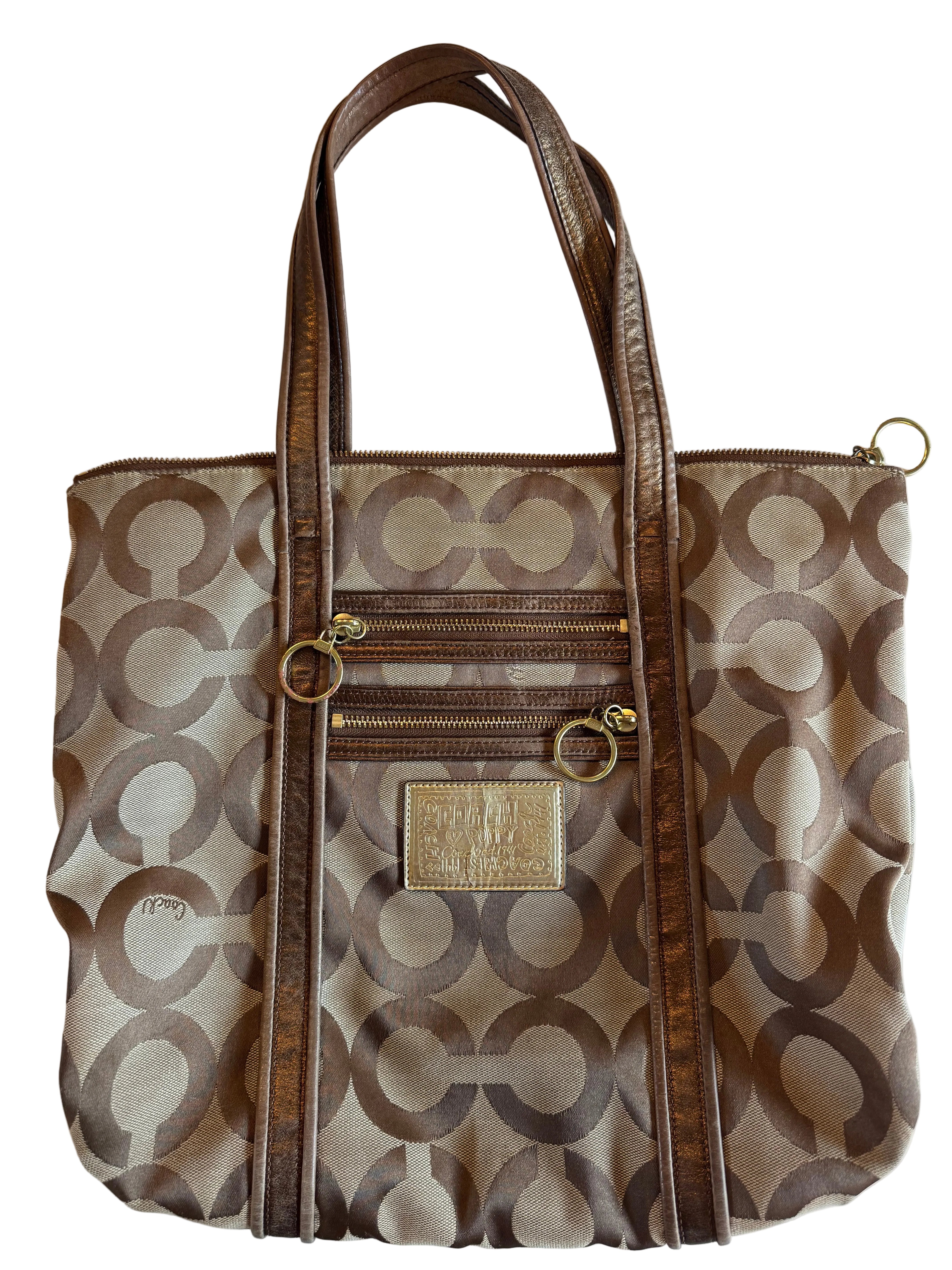 brown coach poppy branded tote purse