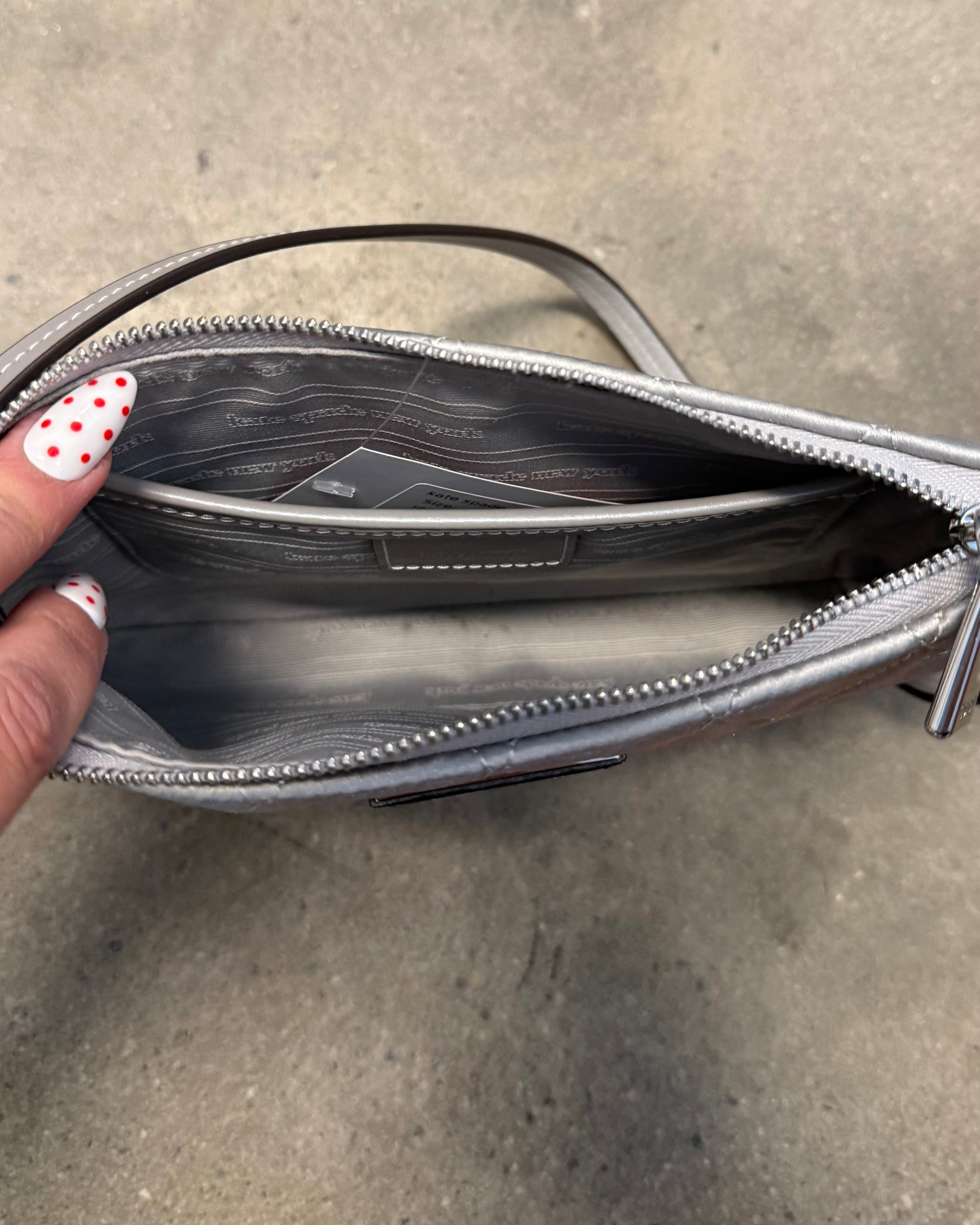 silver kate spade small shoulder bag