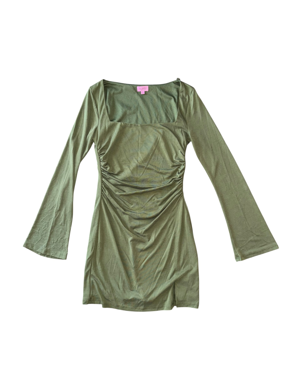 green mi ami square neck ruch dress, s