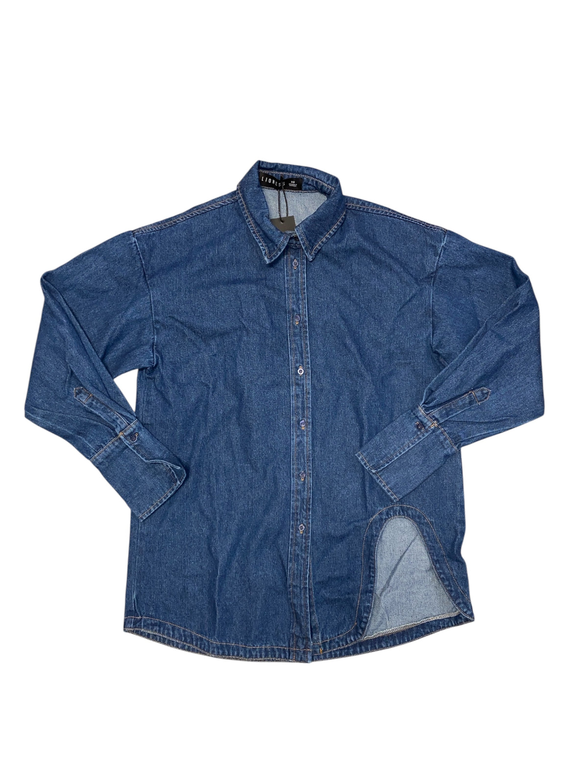 blue lioness nwt denim button down w cutout, xs