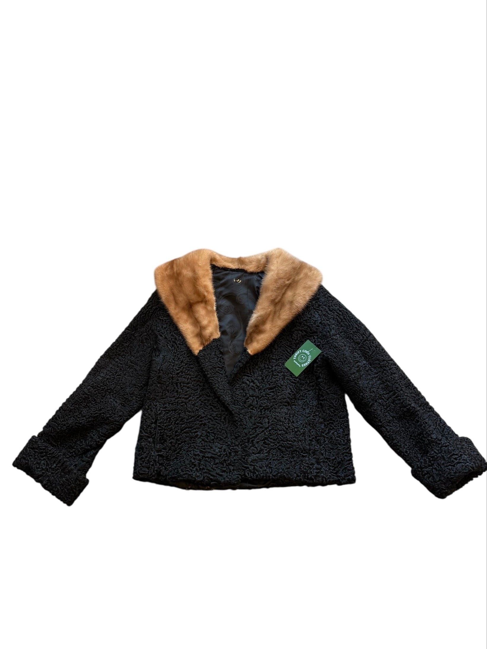 black brown vtg 80s spear + picardi genuine fur trimmed jacket, M
