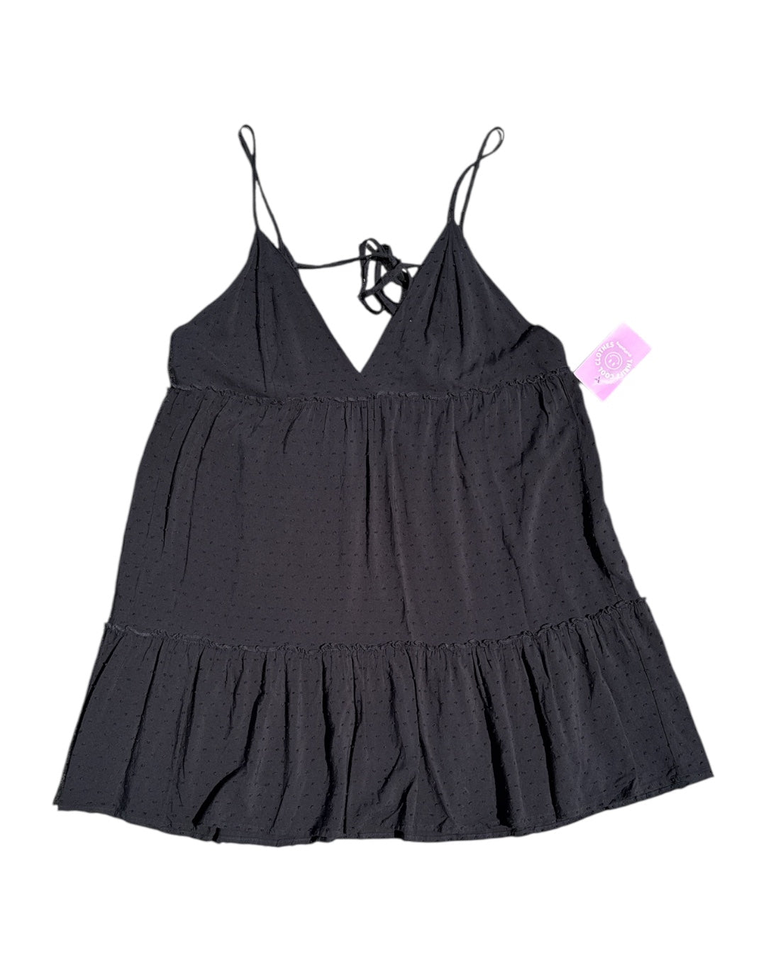 black forever 21 swiss dot v neck babydoll dress, L