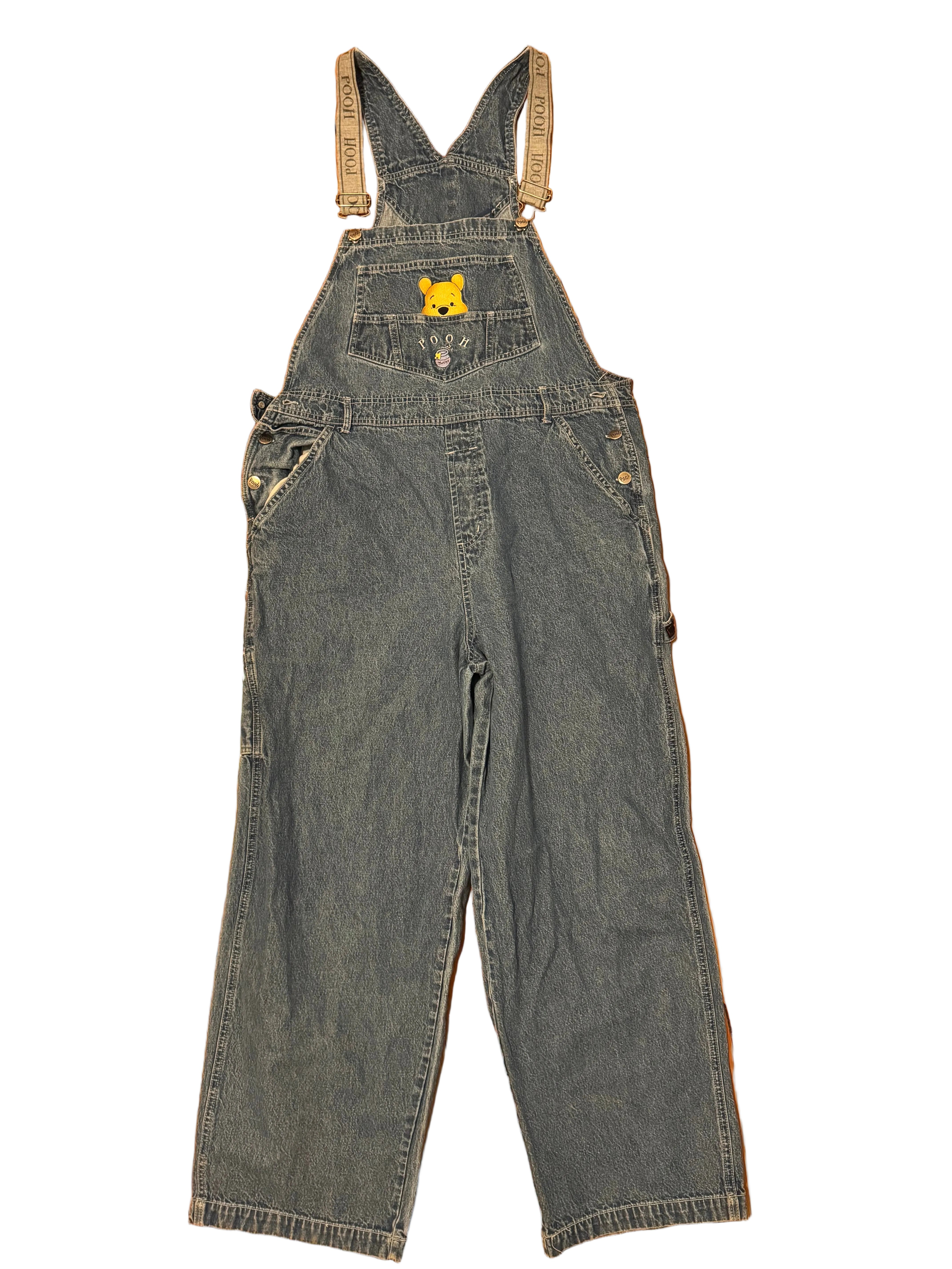 blue pooh pooh denim overalls, xl (fits like L)