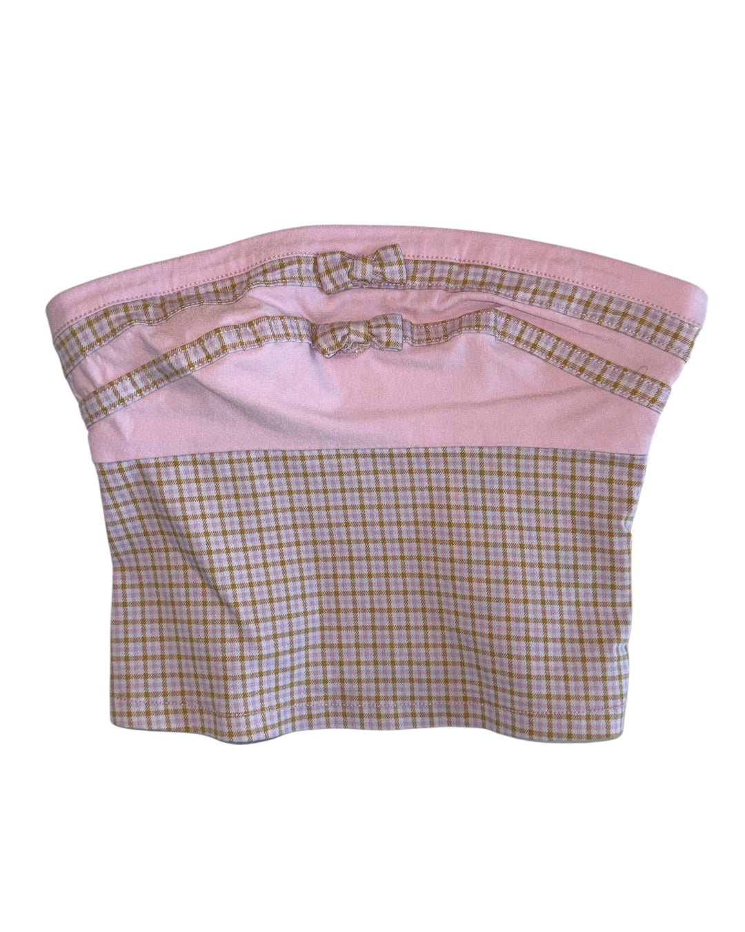 pink kimchi blue strapless plaid top bows, S